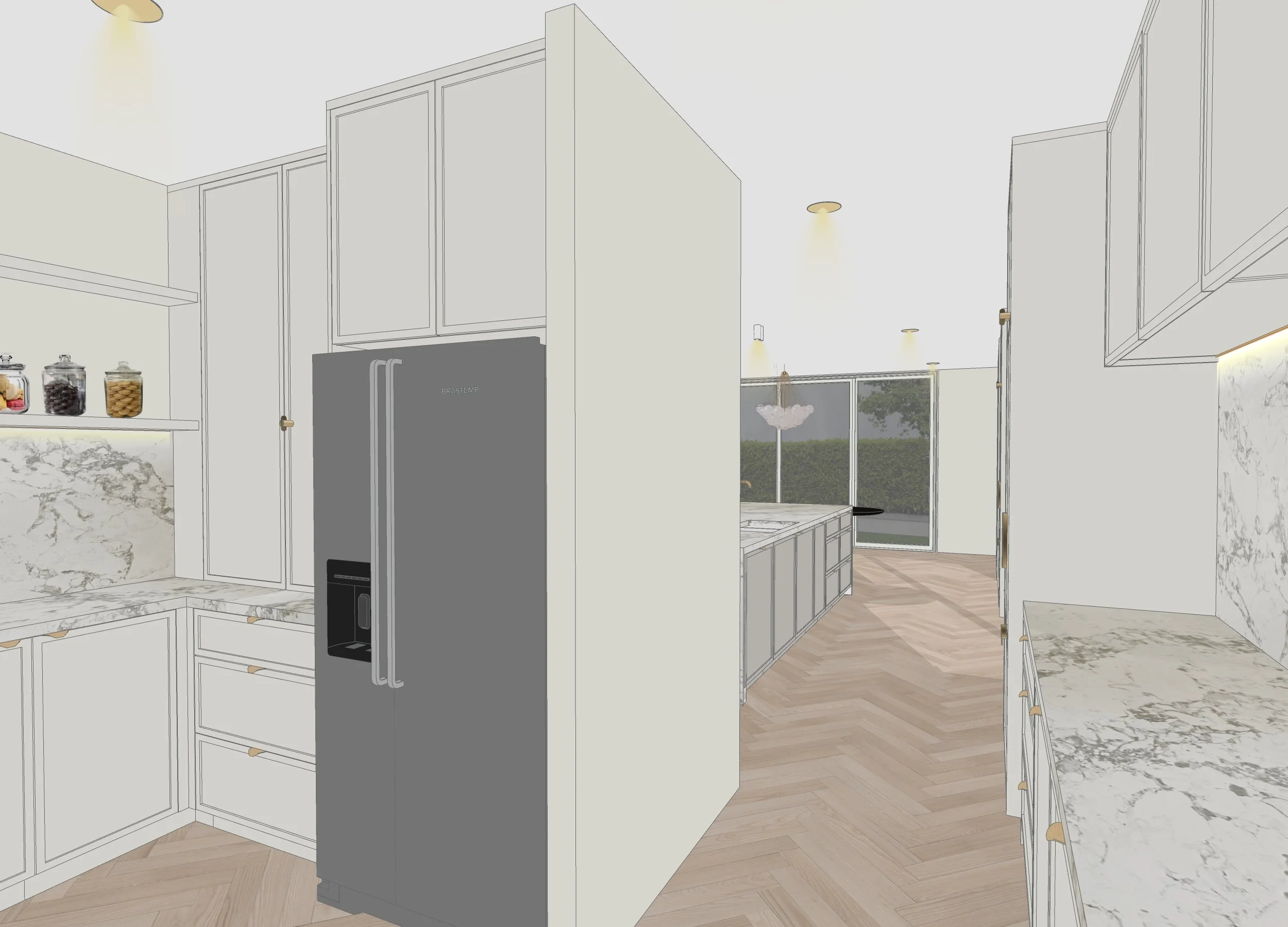 Butler’s pantry with stone shelf and concealed storage joinery