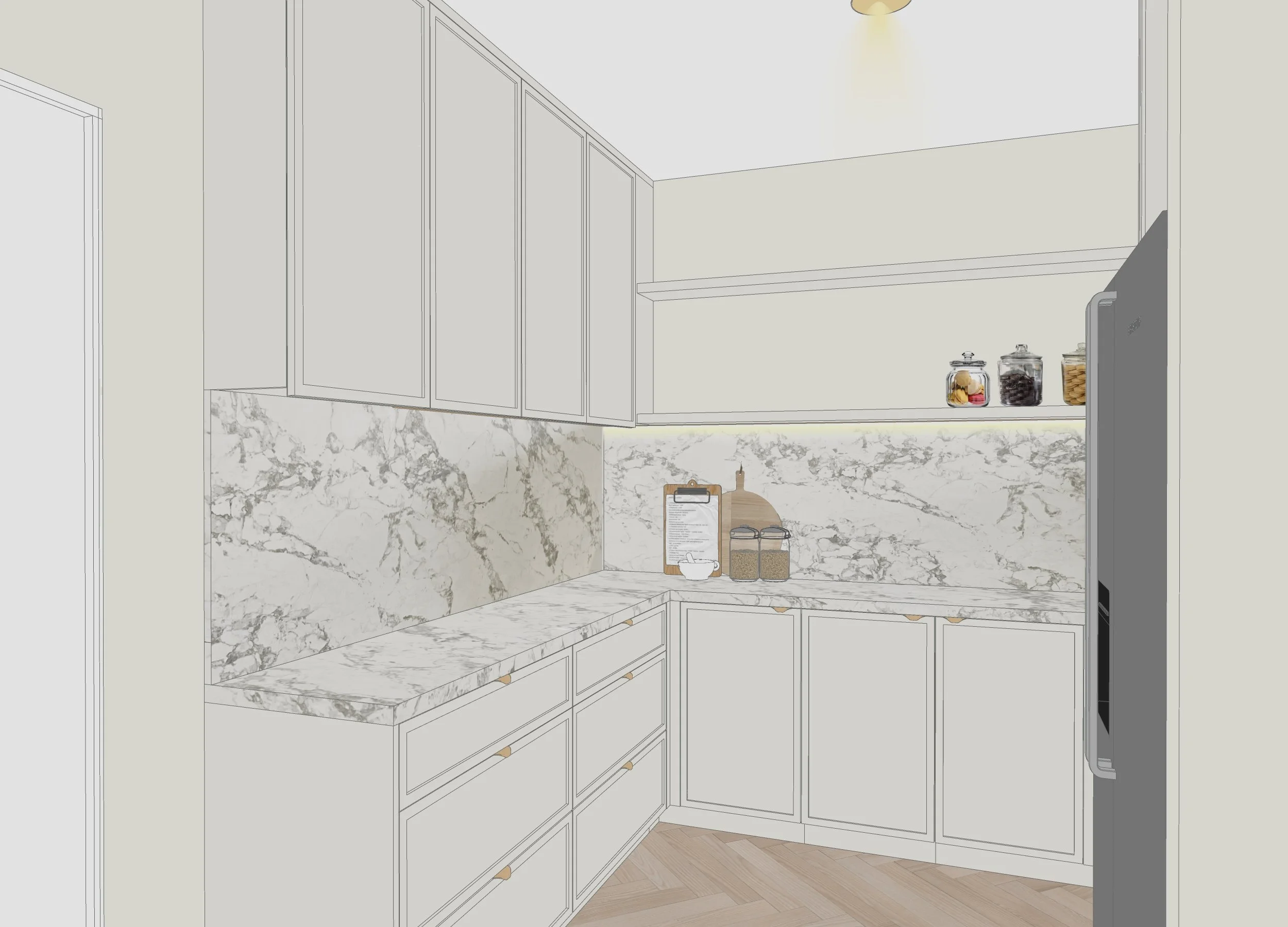 Pantry joinery close-up showing modern Parisian detailing