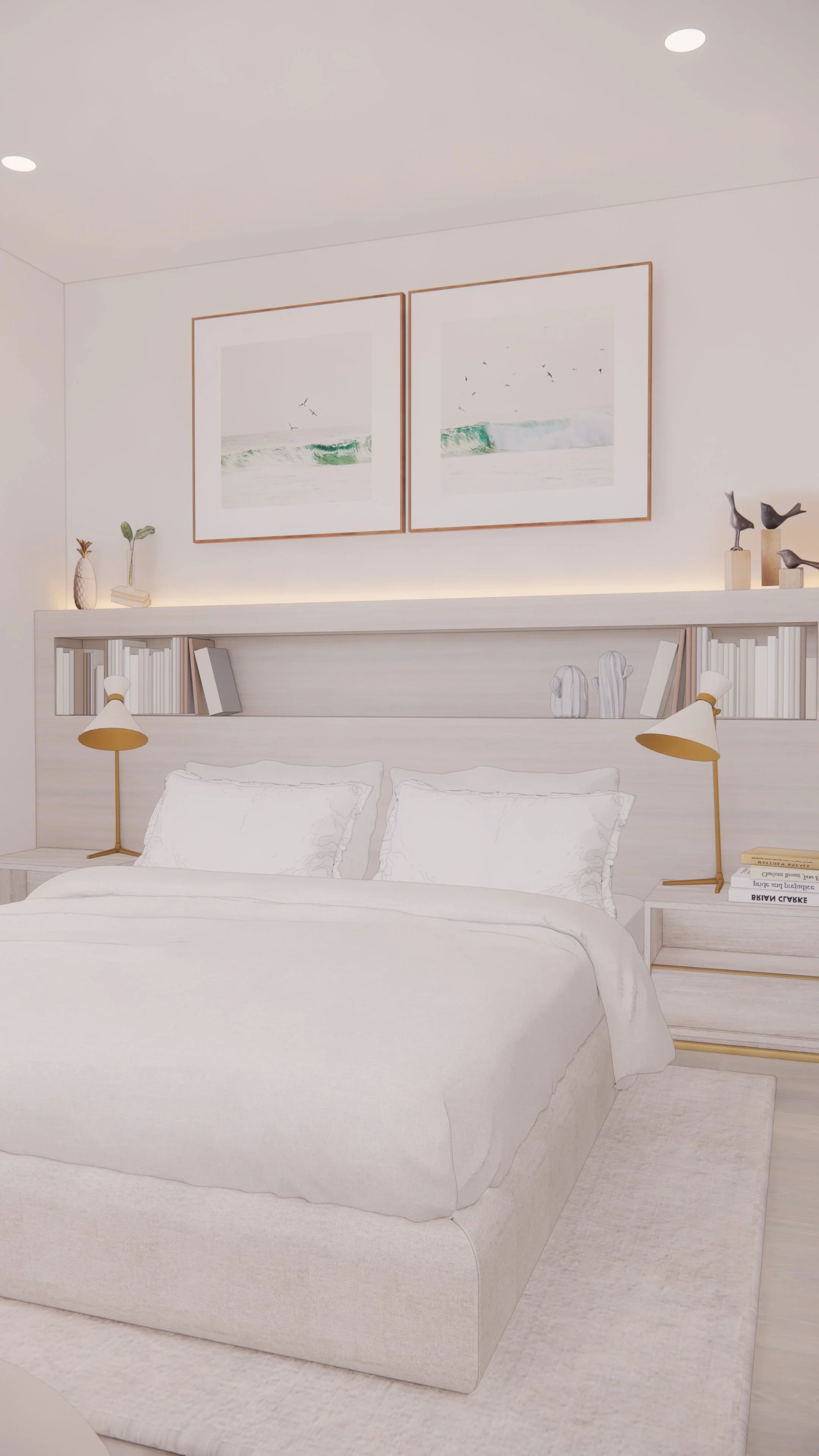 Guest bedroom in neutral tones with soft textures and minimal styling — Auriga Residence by TID Studio, Brisbane