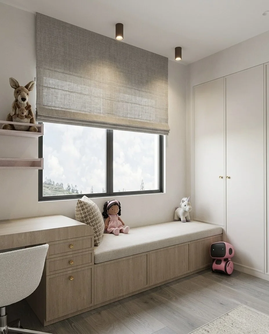 Custom joinery, cabinetry design for kids bedroom, contemporary house renovation, designed by TID Studio Sydney