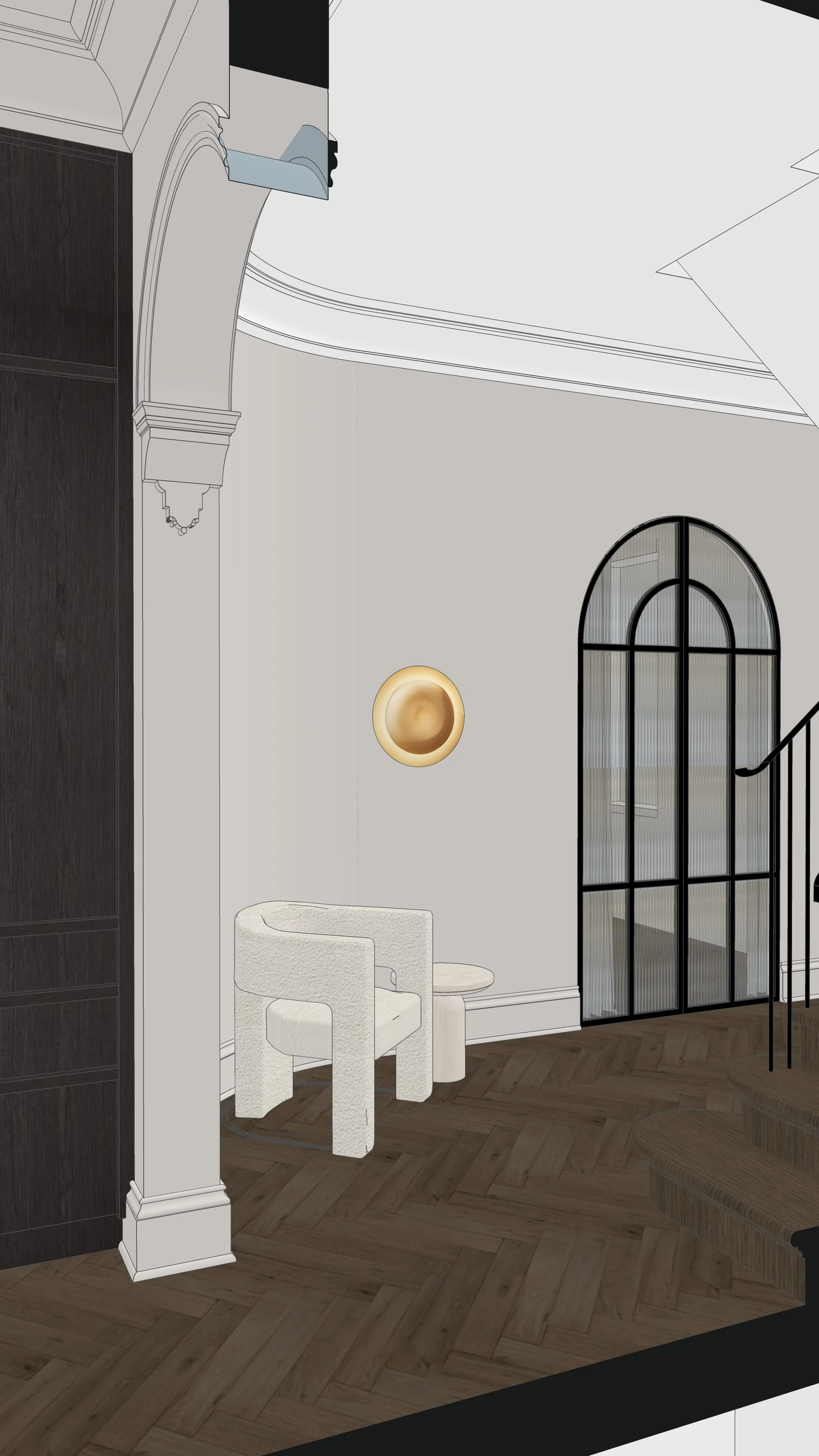 Restored Sydney terrace staircase with dark timber and textured runner