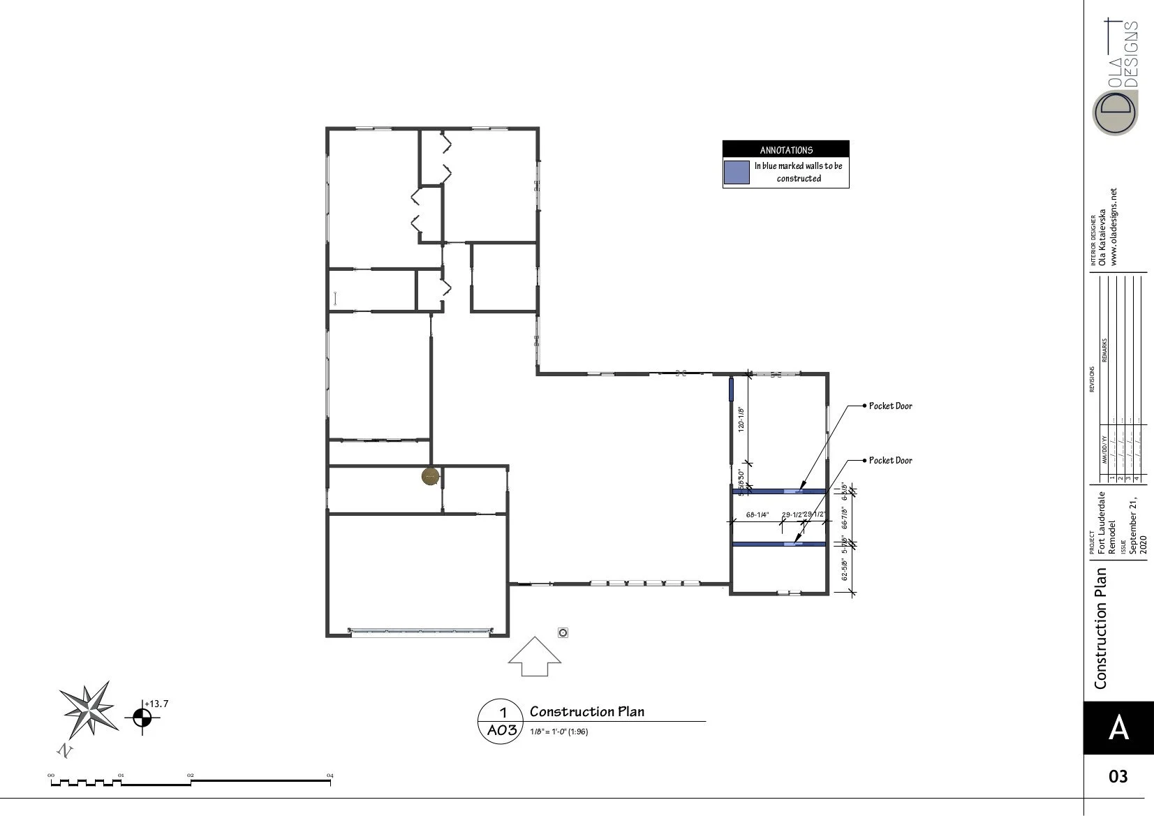 Hamptons-style open plan living room and kitchen, designed by TID Studio in Florida. Example Interiors Drawings Set