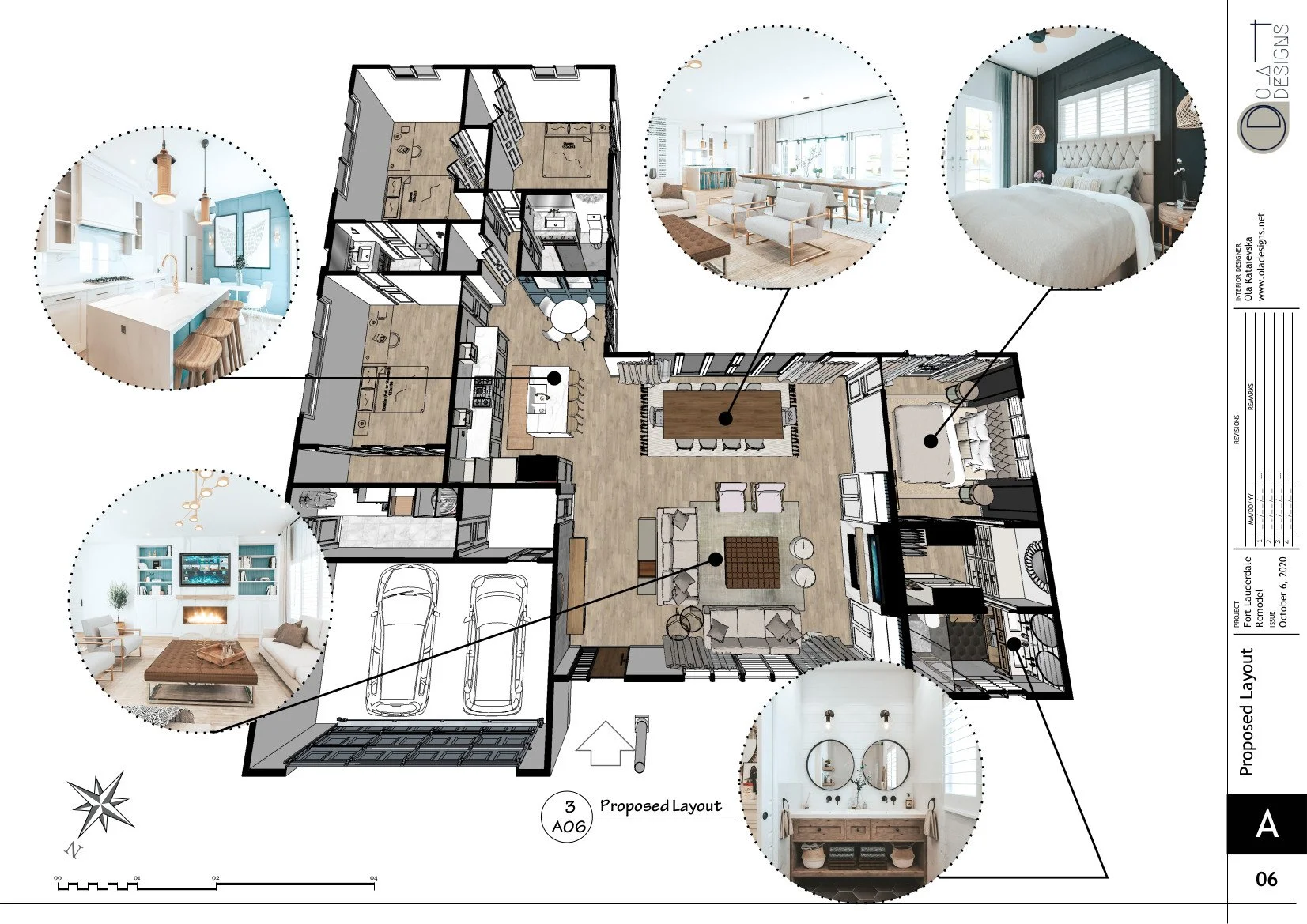 Hamptons-style open plan living room and kitchen, designed by TID Studio in Florida. Example Interiors Drawings Set
