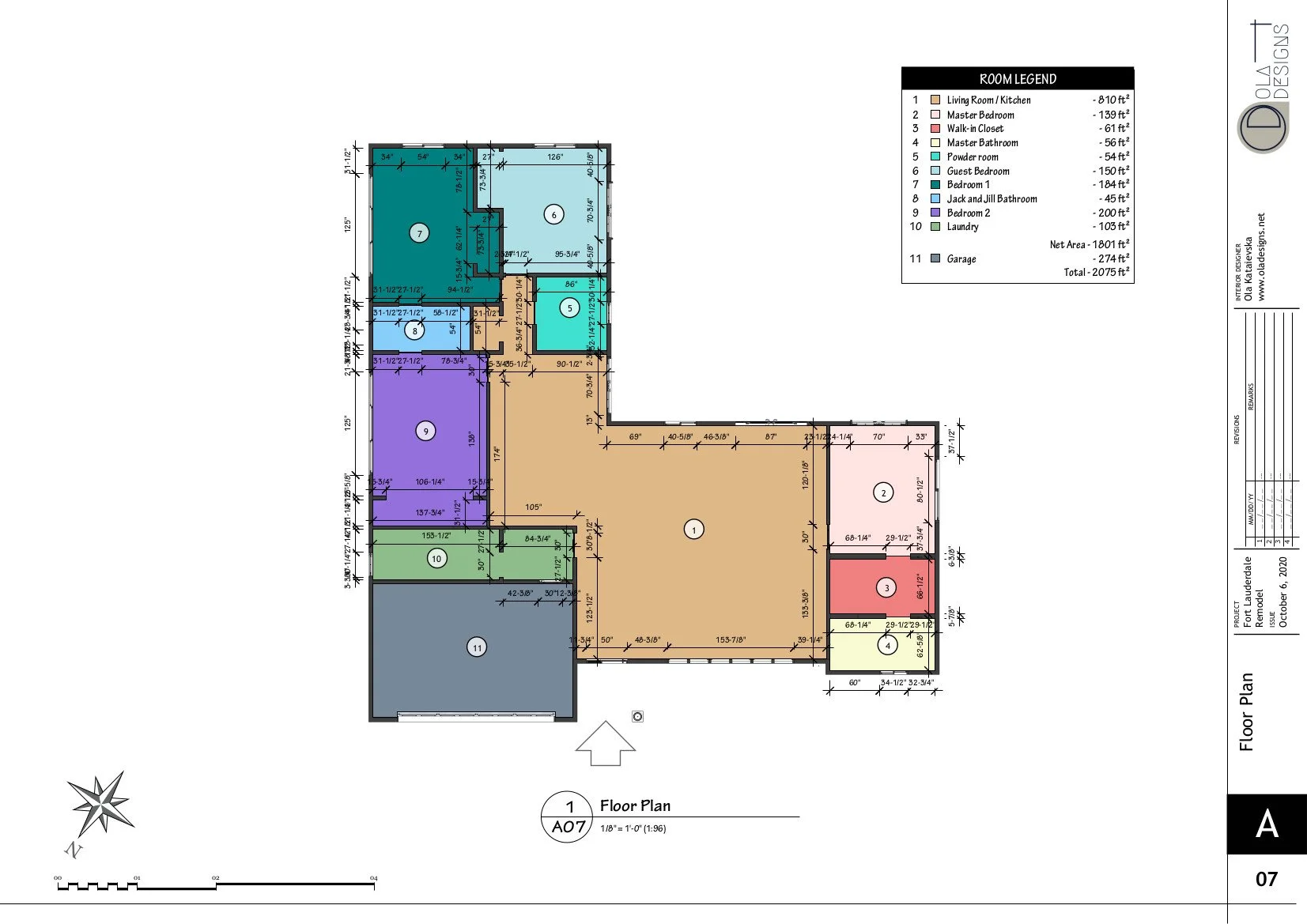 Hamptons-style open plan living room and kitchen, designed by TID Studio in Florida. Example Interiors Drawings Set