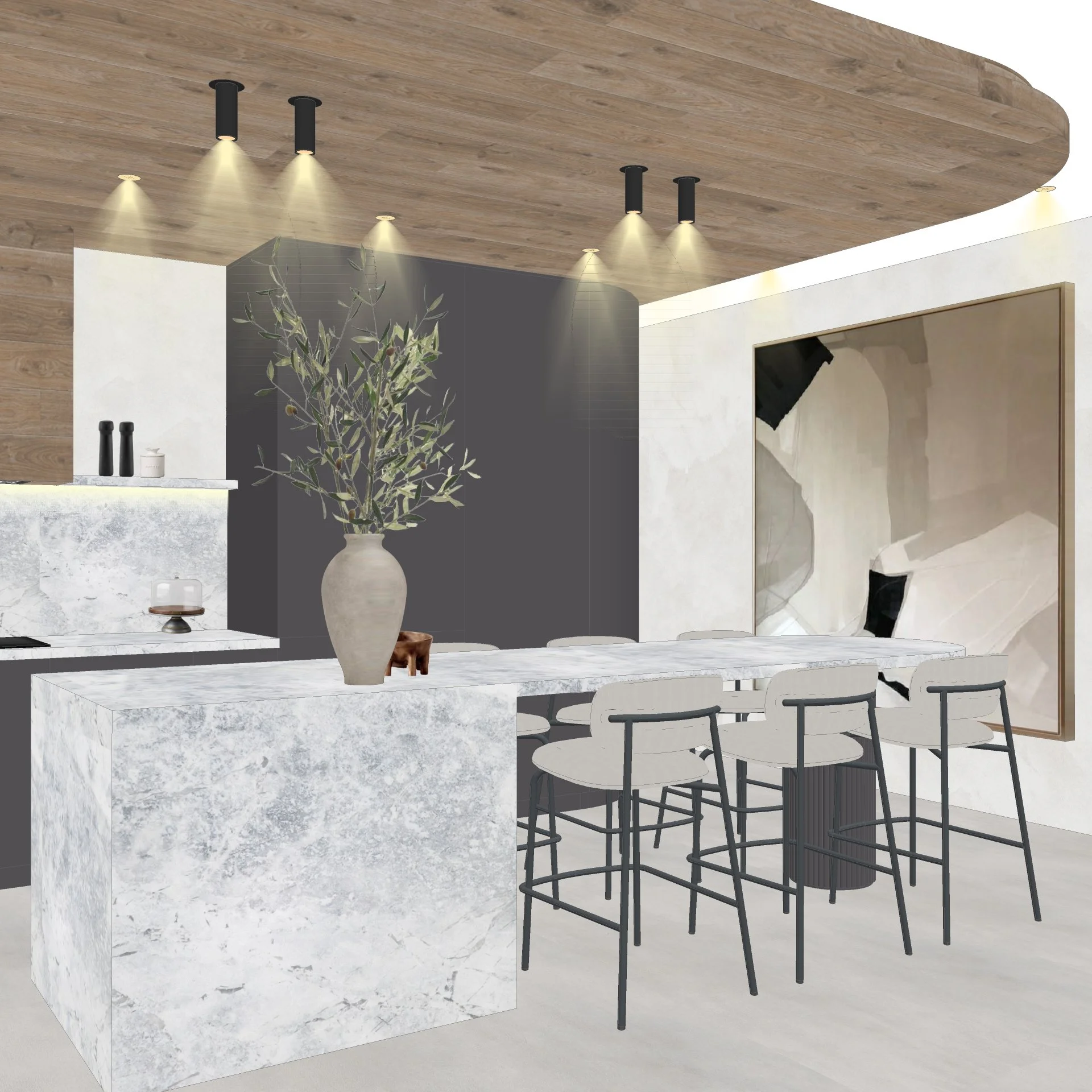 3D rendering of Burleigh Heads open-plan kitchen renovation by TID Studio