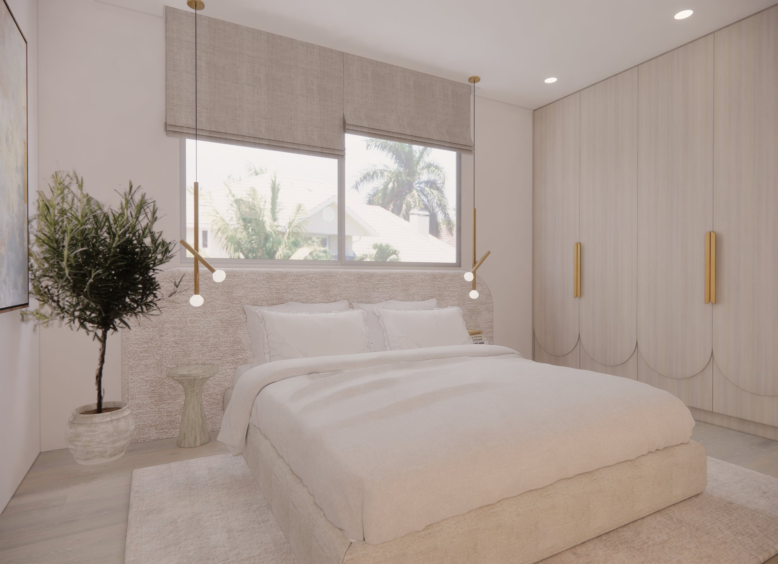 Guest bedroom in neutral tones with soft textures and minimal styling — Auriga Residence by TID Studio, Brisbane