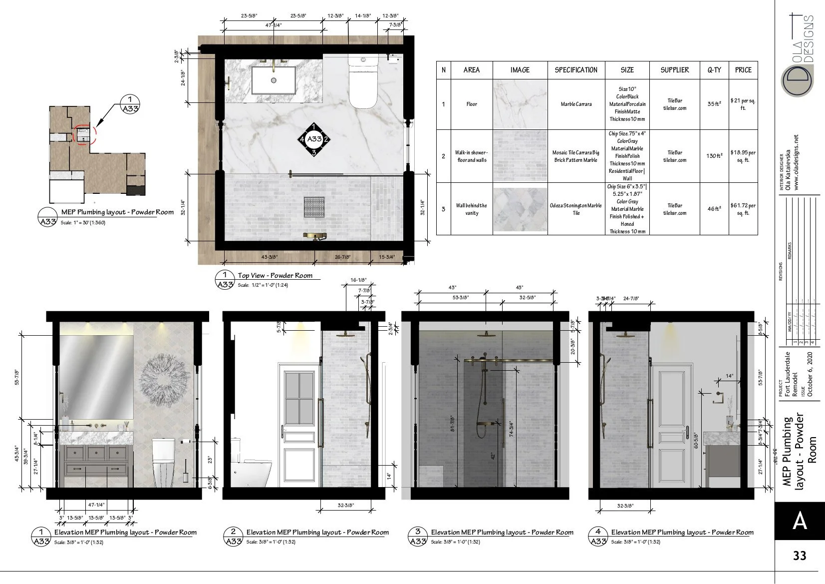 Hamptons-style open plan living room and kitchen, designed by TID Studio in Florida. Example Interiors Drawings Set