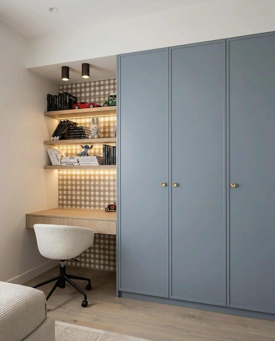 Custom joinery, cabinetry design for kids bedroom, contemporary house renovation, designed by TID Studio Sydney