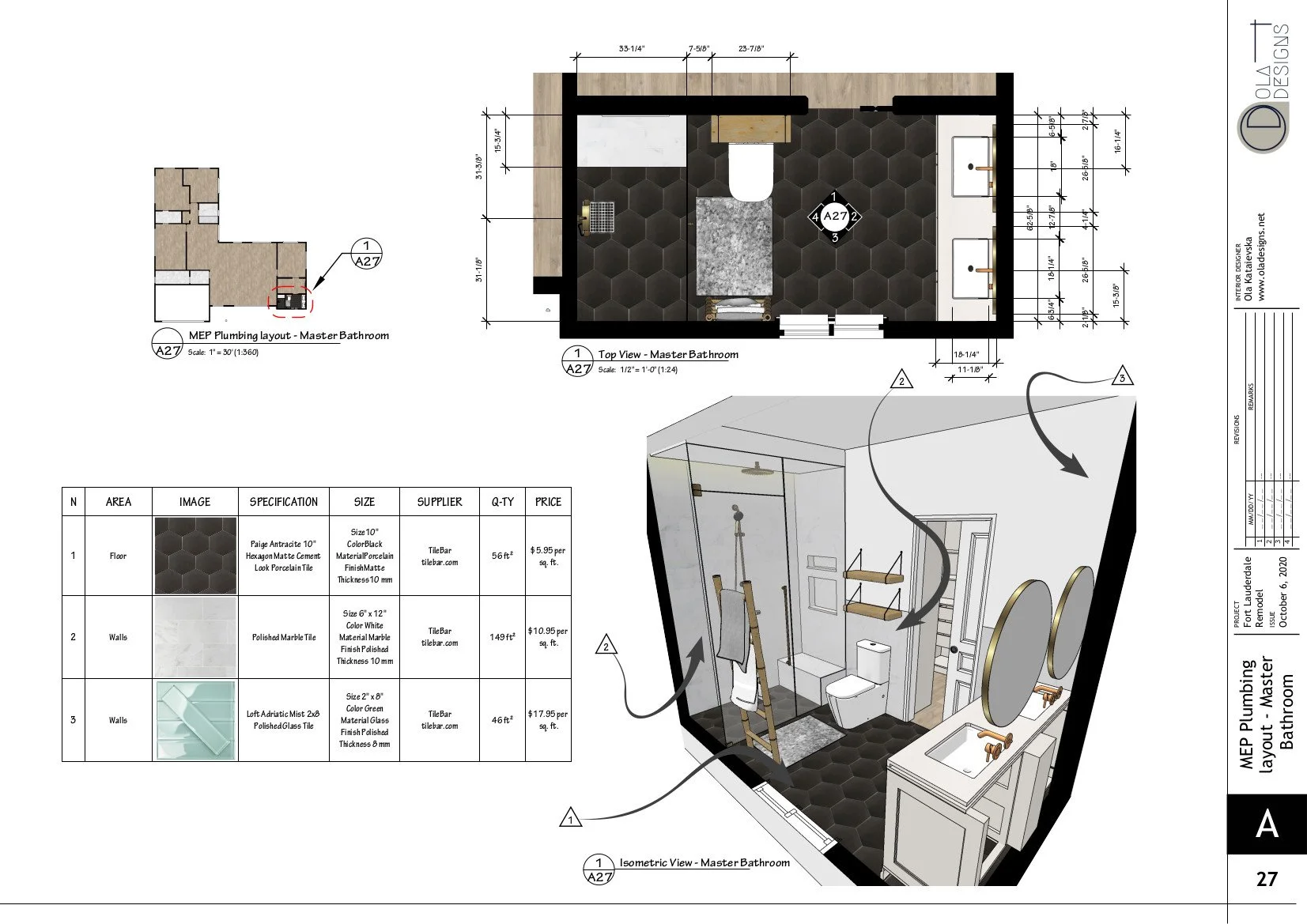 Hamptons-style open plan living room and kitchen, designed by TID Studio in Florida. Example Interiors Drawings Set