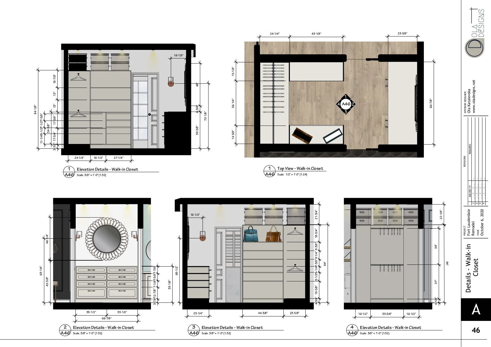 Hamptons-style open plan living room and kitchen, designed by TID Studio in Florida. Example Interiors Drawings Set