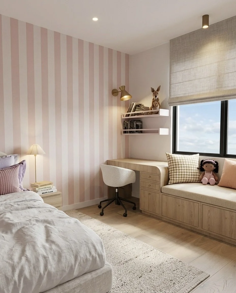 Custom joinery, cabinetry design for kids bedroom, contemporary house renovation, designed by TID Studio Sydney