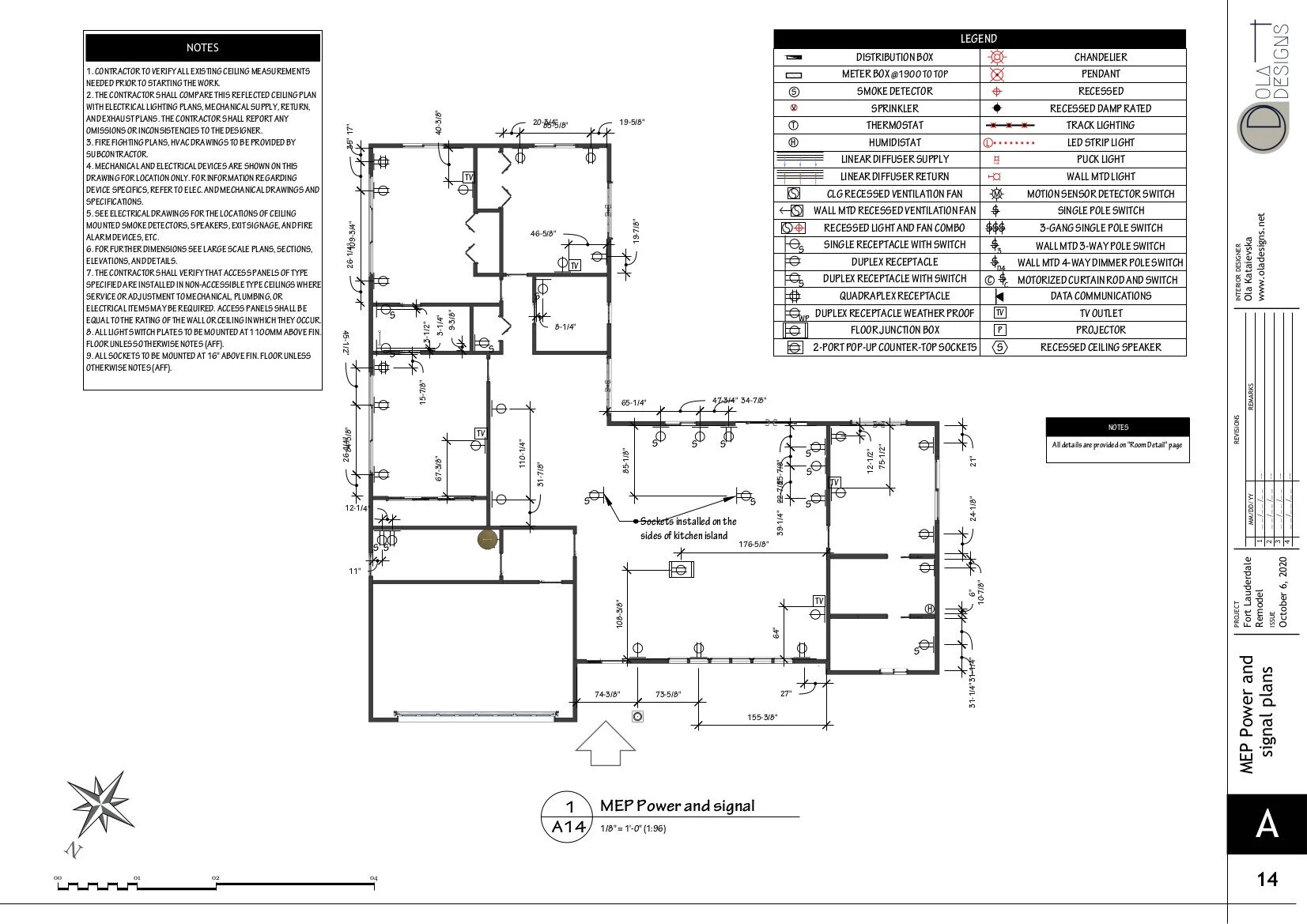Hamptons-style open plan living room and kitchen, designed by TID Studio in Florida. Example Interiors Drawings Set