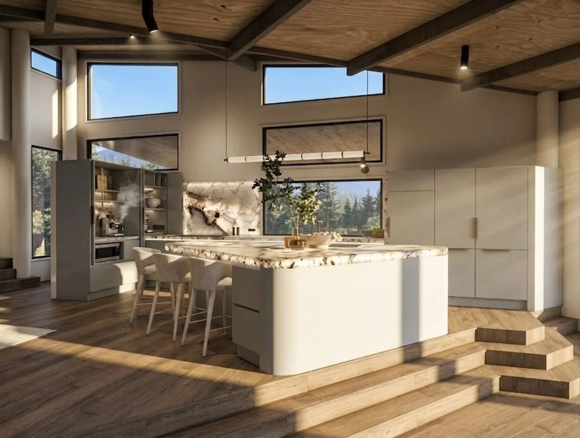 Integrated appliance and coffee hub with warm timber joinery and soft lighting — contemporary Brisbane interior design