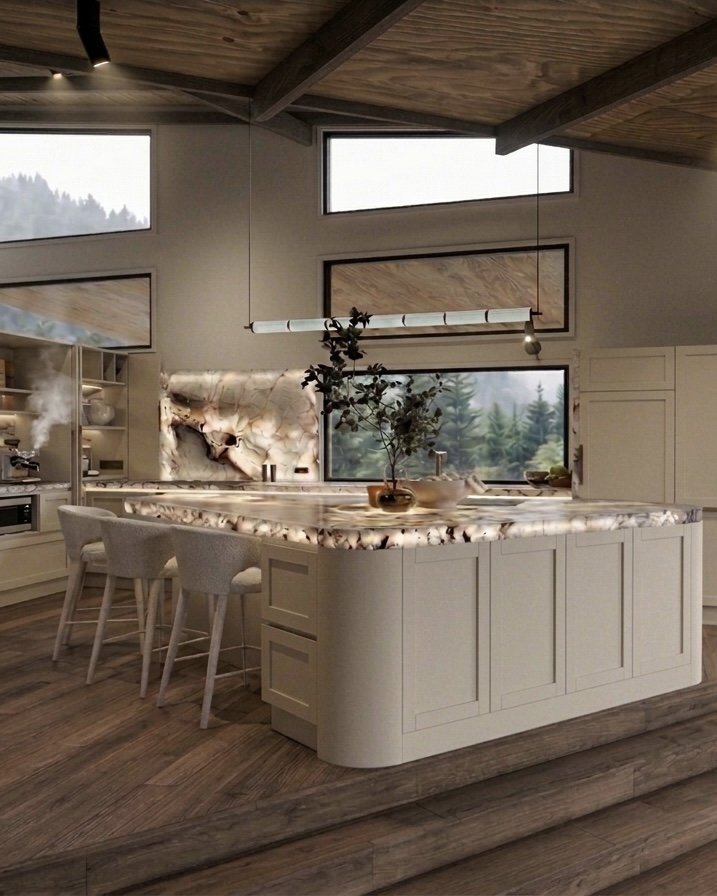 Integrated appliance and coffee hub with warm timber joinery and soft lighting — contemporary Brisbane interior design