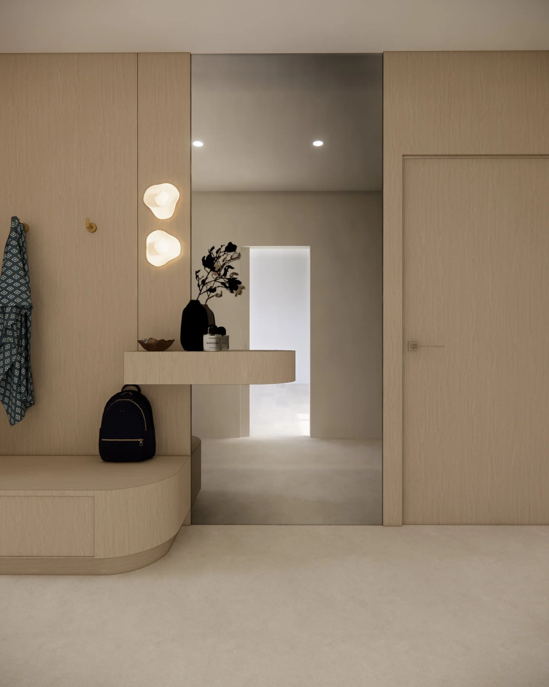 Custom mudroom with built-in storage and bench seating for a family home