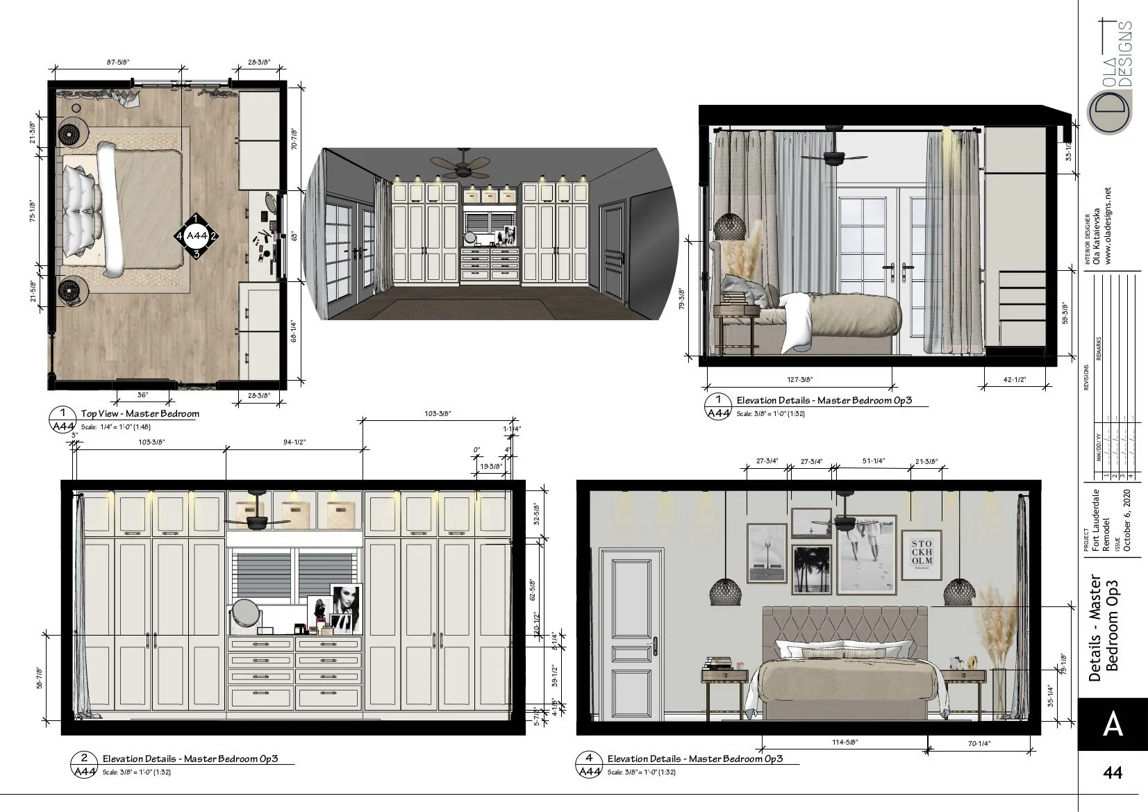 Hamptons-style open plan living room and kitchen, designed by TID Studio in Florida. Example Interiors Drawings Set