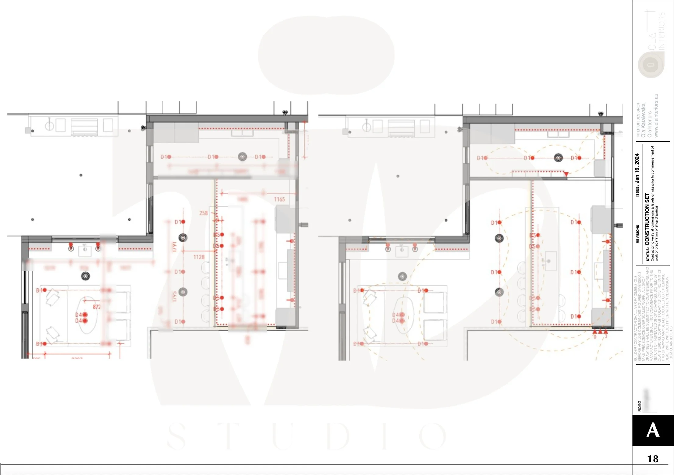 Lighting and electrical plan indicating fixture locations, switching, and lighting layers.