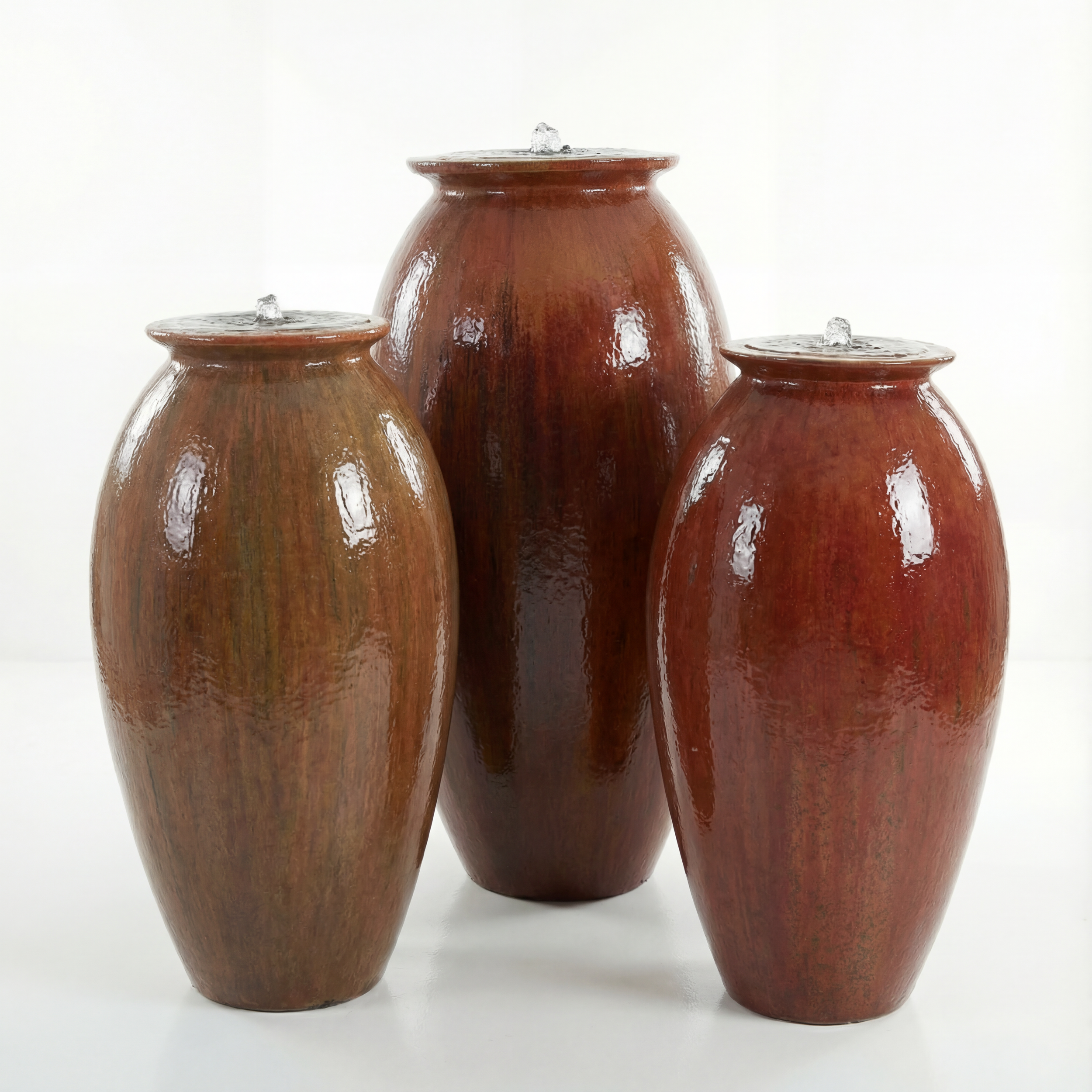 Riwaq Jar Water Fountain — Copper & Opal Green Glazes (Family of Three)