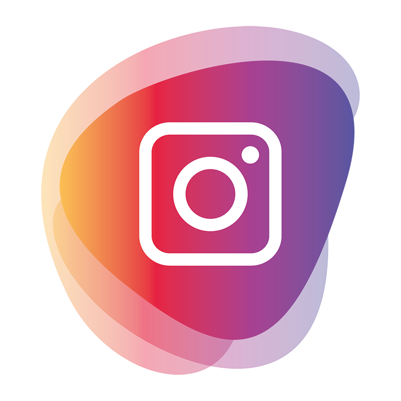 Instagram-Logo auf Hintergrund mit Farbverlauf von Gelb über Rot zu Blau und Lila.