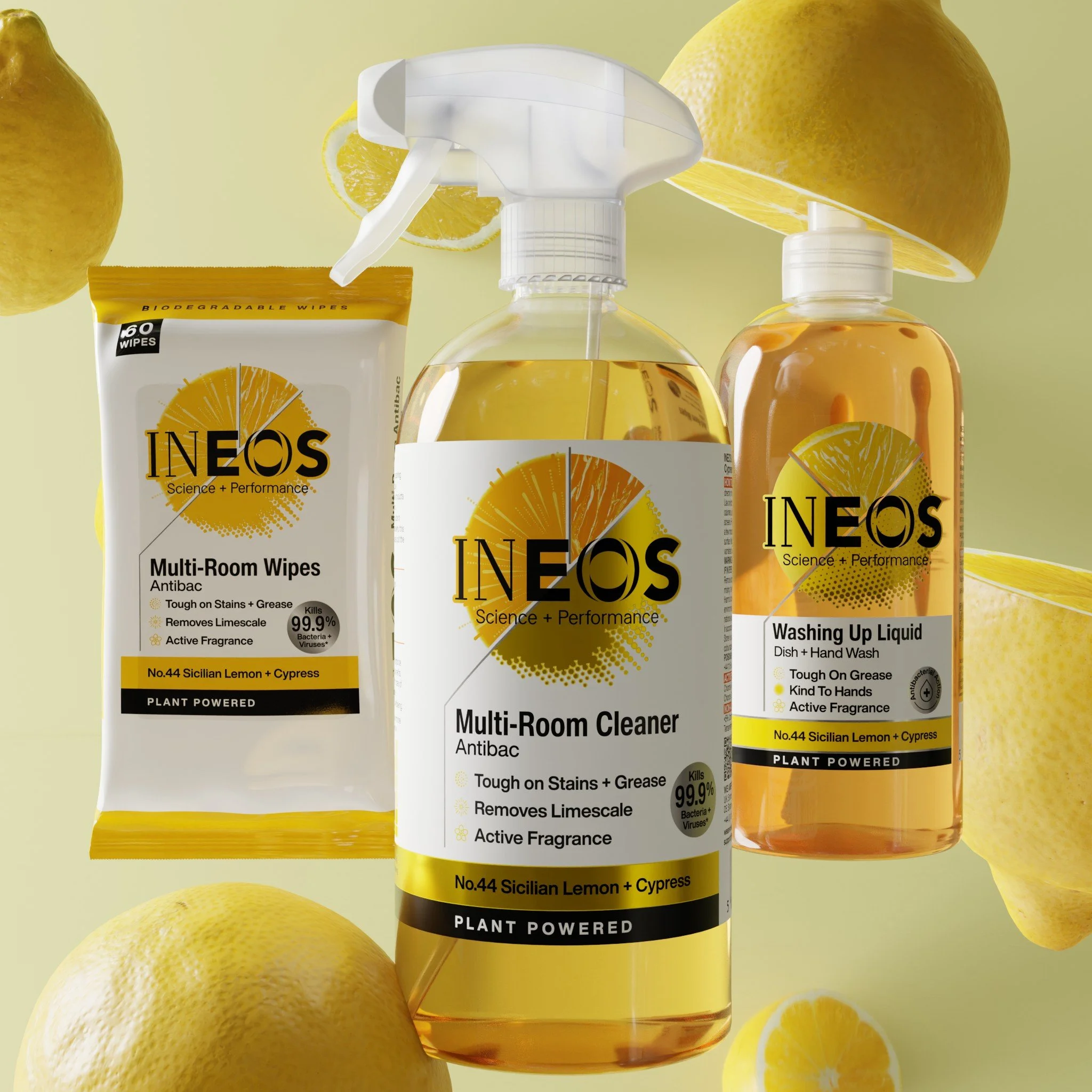 New Sicilian Lemon + Cypress fragrance brings zest and brightness to the INEOS household cleaning range
