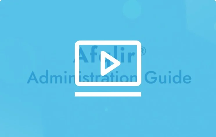 Thumbnail for Afliir Administration Guide with a blue background and a play button icon in the center.