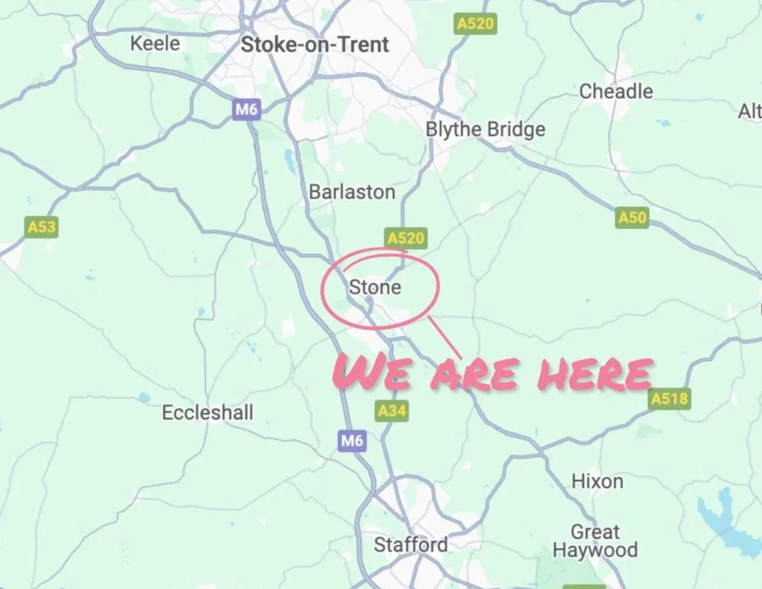 Map showing location of salon in Staffordshire