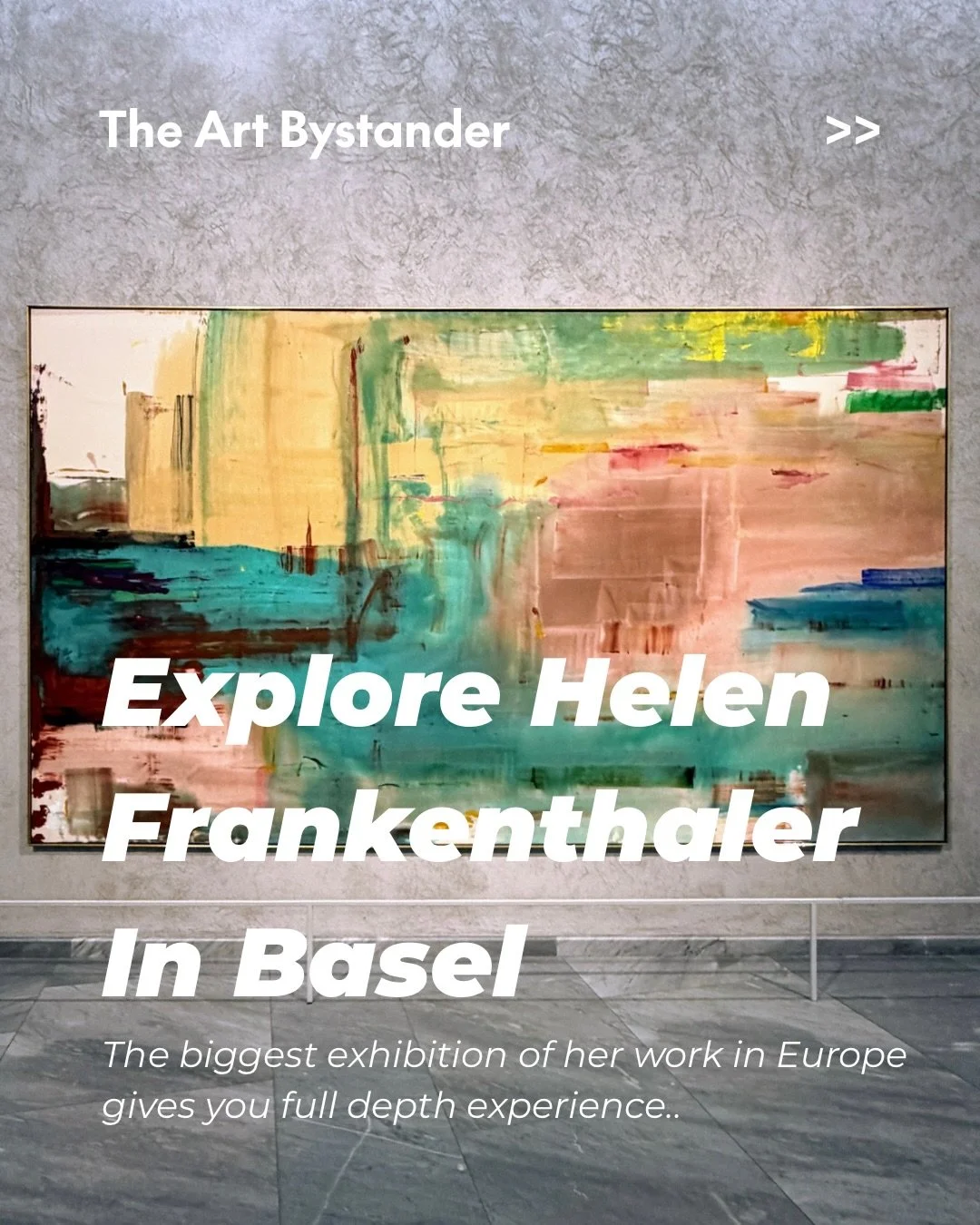 Helen Frankenthaler in Basel, and the rooms are glowing.

Over fifty works from six decades fill the Neubau galleries, a comprehensive look at one of the central figures of postwar American painting. The exhibition was prompted by the museum&rsquo;s 