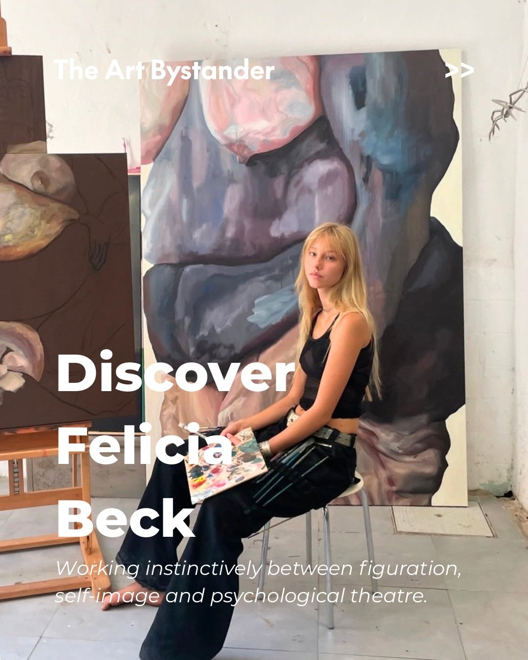 Felicia Beck is part of a new generation of painters working instinctively between figuration, self-image and psychological theatre.

Born in 2007, Beck is a young contemporary artist whose practice already moves across painting, image-making and cul