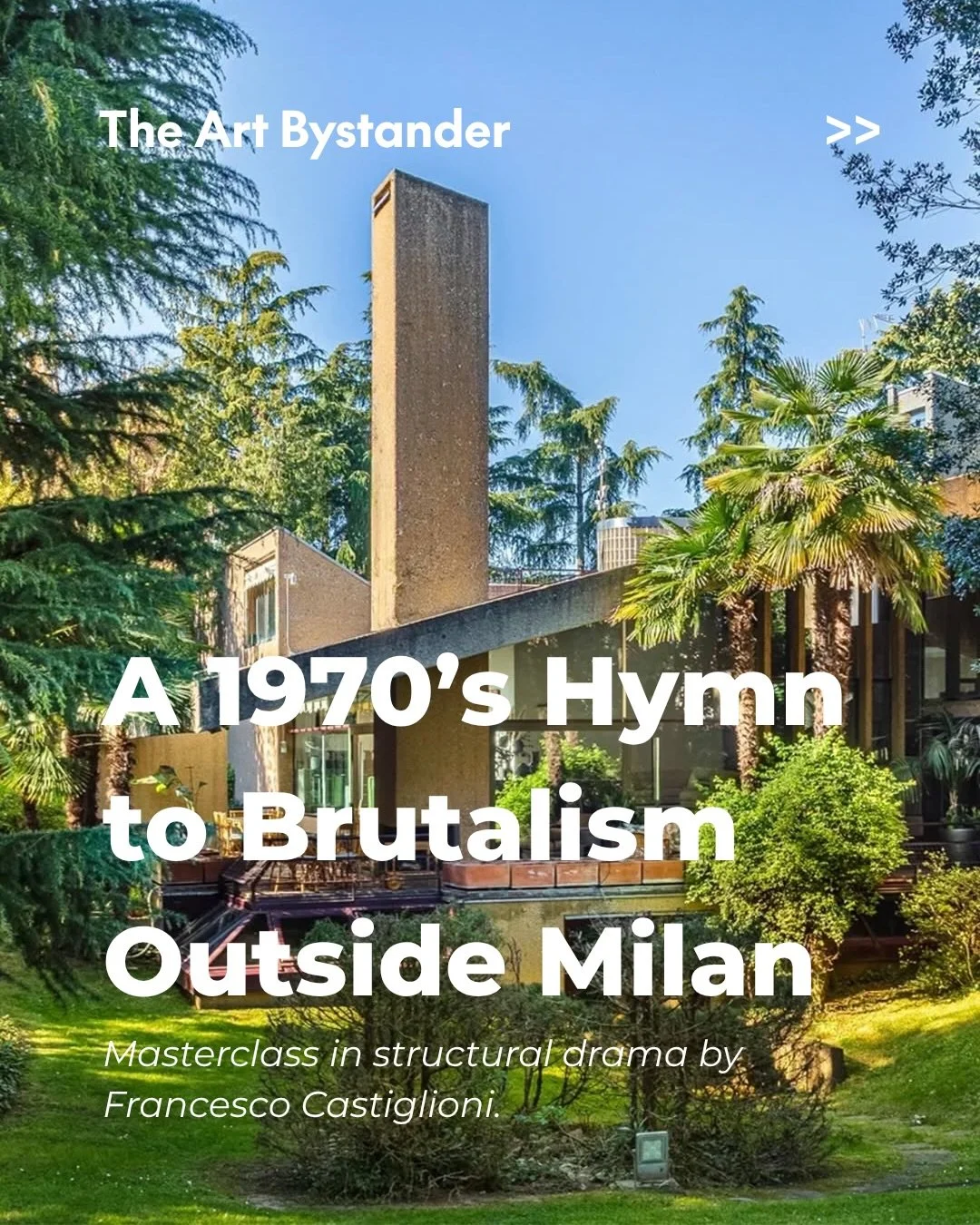 In a quiet Milanese suburb of conventional Art Nouveau estates, a 1970s hymn to Italian brutalism stands as a masterclass in structural drama. A concrete time capsule, untouched.⁠
⁠
Designed by Como-based architect Francesco Castiglioni, the home tur