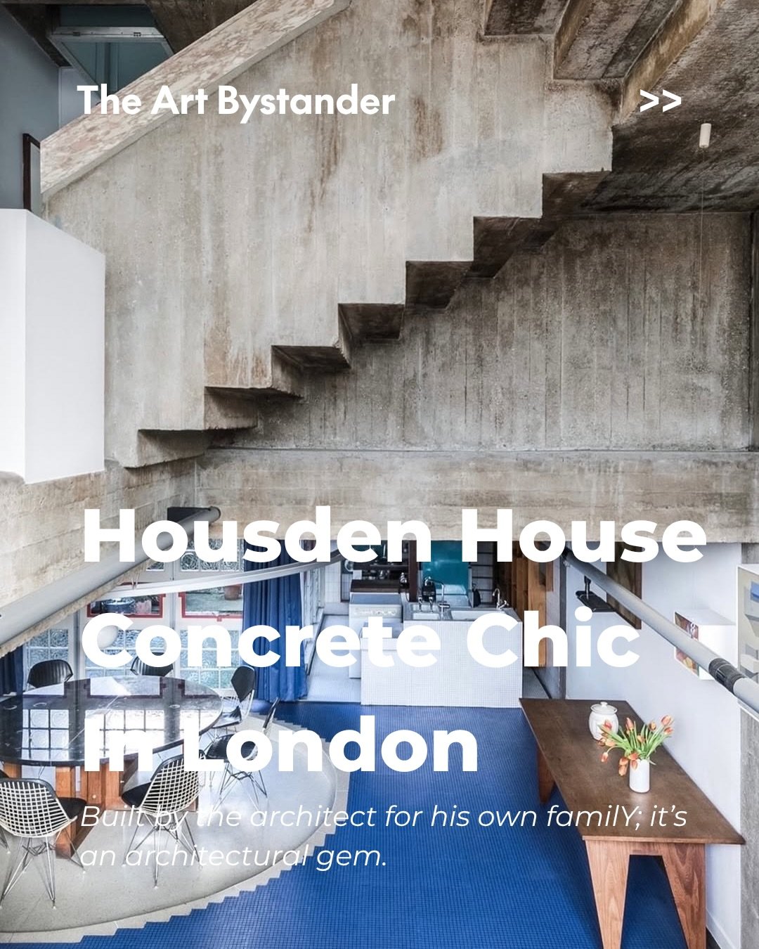 Housden House, South Hill Park, London, 1963&ndash;65, by Brian Housden.

Built by the architect for his own family, Housden House is one of London&rsquo;s great private experiments in post-war domestic architecture. A concrete post-and-slab structur