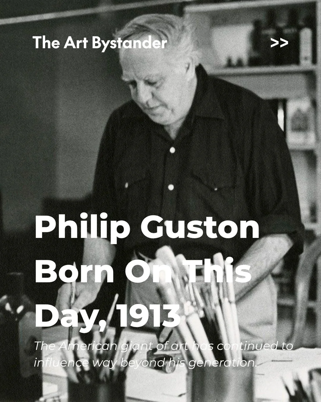 Born in Montreal on June 27, 1913, Philip Guston moved to California in 1919. Largely self-taught, apart from a brief stint at Otis Art Institute in 1930, he drew on Giorgio de Chirico and Pablo Picasso, the Mexican muralists, and Italian Renaissance