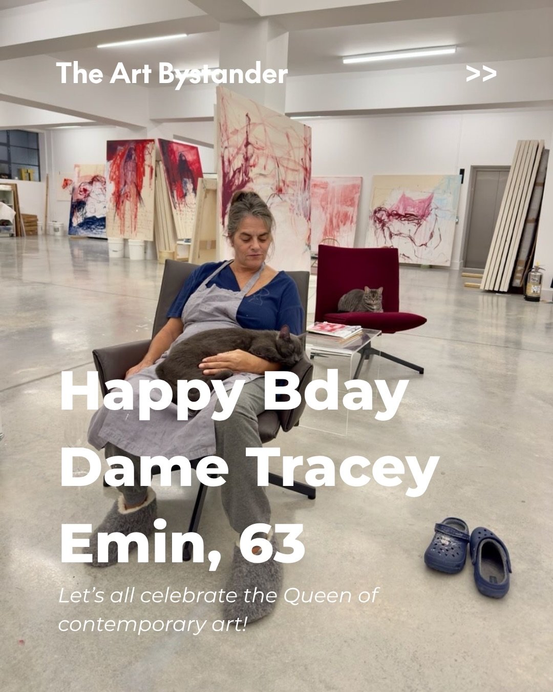 A warm happy birthday dear Dame Tracey, I love you and your whole artistic practice. Wishing you all the best ❤️ @traceyeminstudio #traceyemin #theartbystander