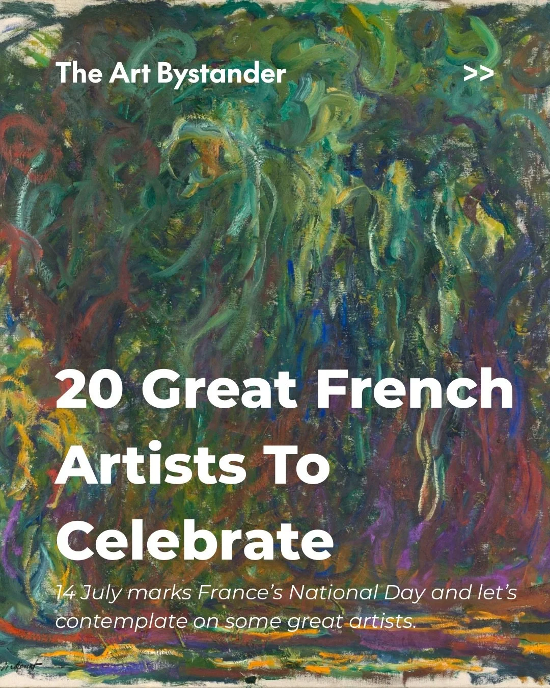Today, 14 July. France&rsquo;s national day, and a reason to look at the culture that rewrote the language of art more than once. Twenty artists who changed how we see light, form, the body, memory and public space. 

1. Claude Monet. Made light and 