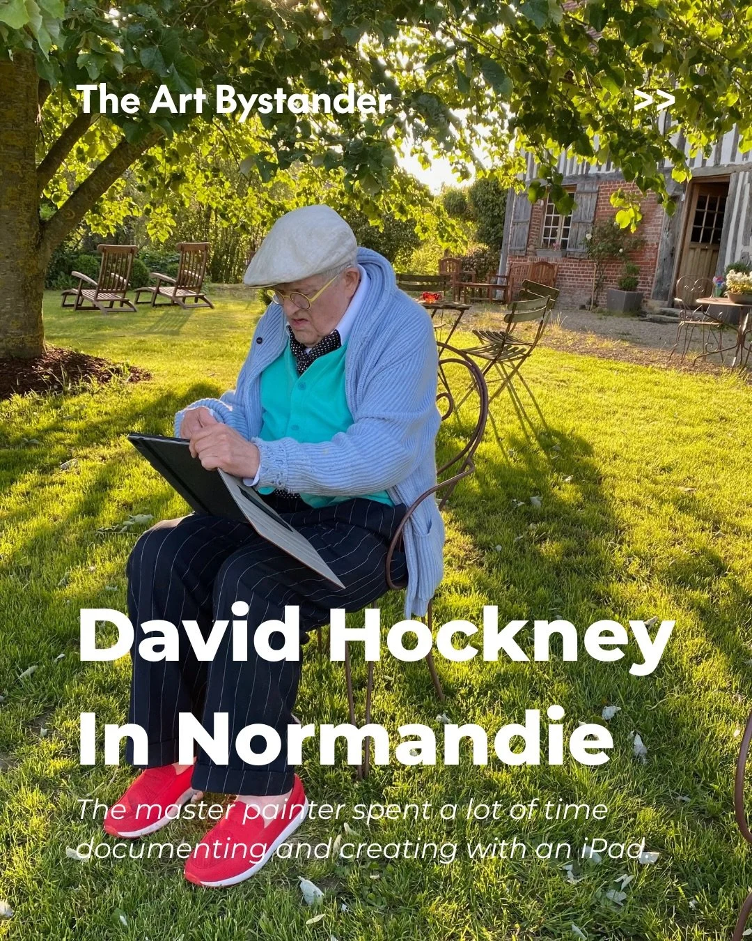 David Hockney at work on A Year in Normandie, the monumental frieze that turns close observation into a measure of time.

Created between 2020 and 2021, the ninety-metre composite iPad painting follows the landscape around Hockney&rsquo;s former stud
