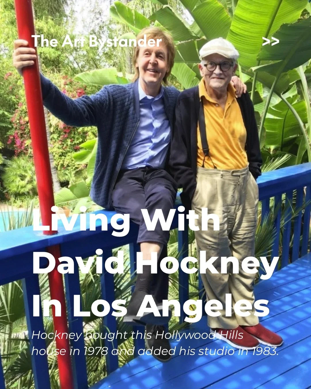 At David Hockney&rsquo;s Hollywood Hills home (he passed away spring 2026), the boundary between domestic space, studio and artwork almost disappears. 

He bought the house in 1978 and added the studio in 1983, transforming its discreet grey exterior