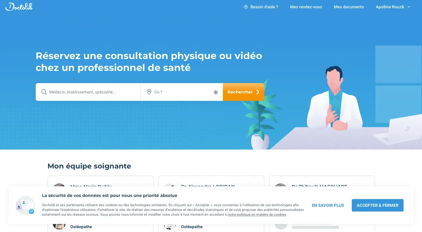 Page d'Accueil du site de Doctolib