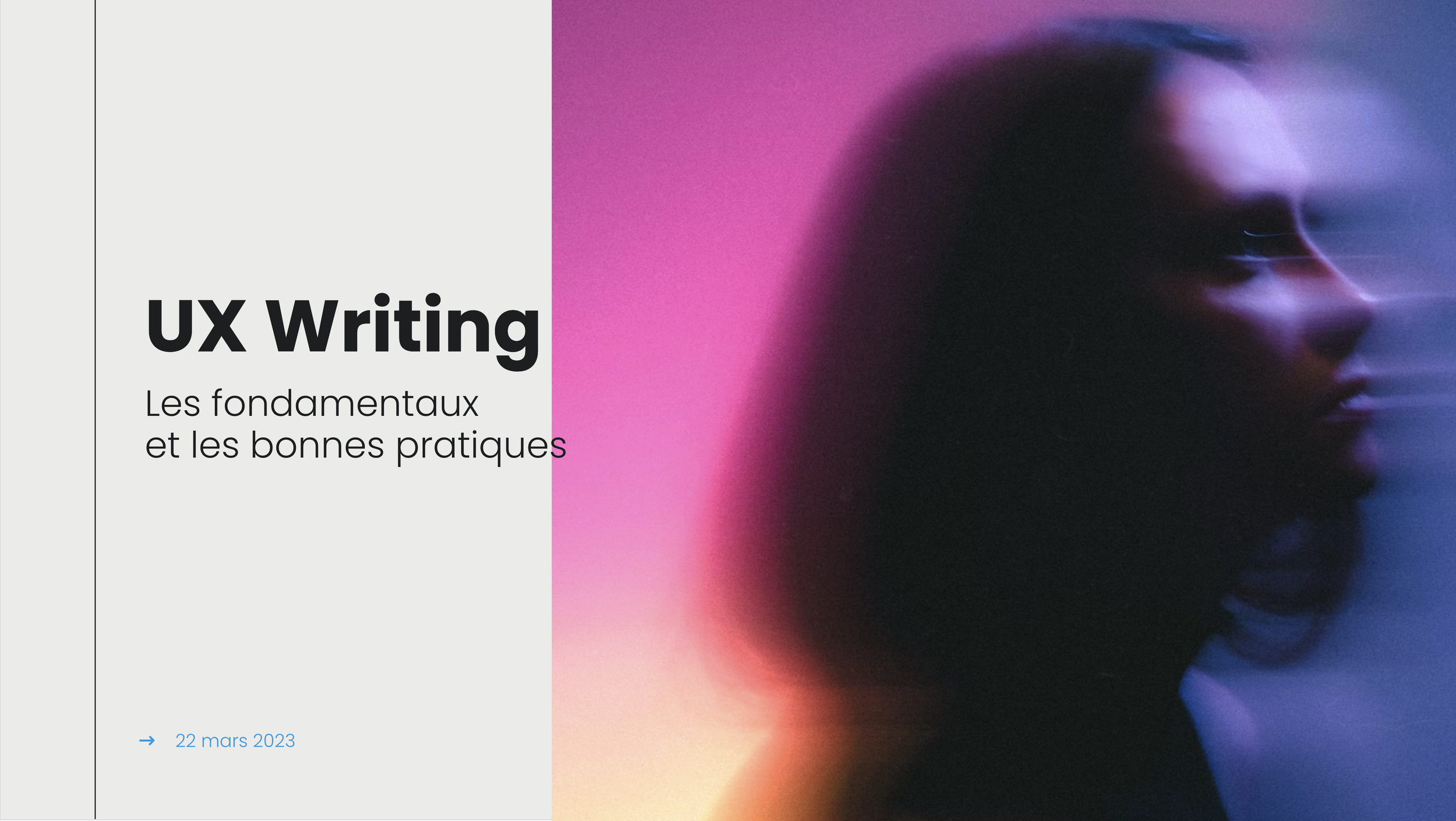 Slide de garde OnePoint pour présenter la conférence sur l'UX writing