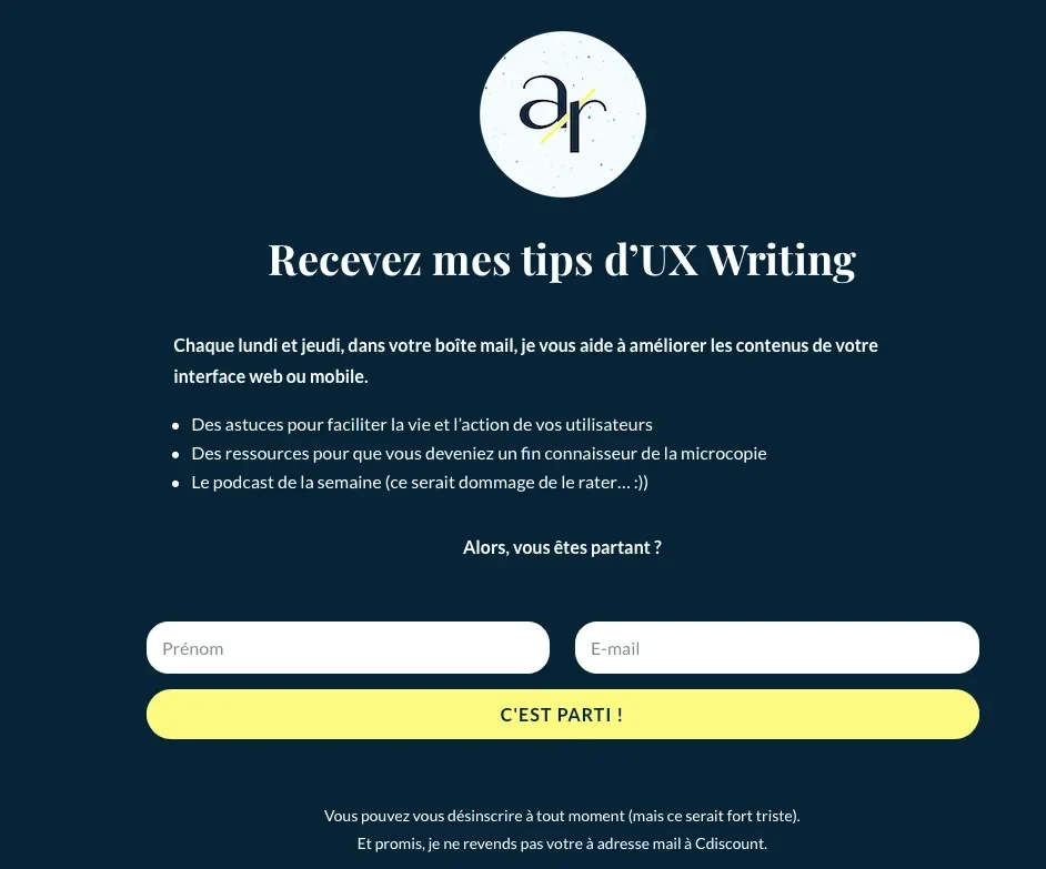 Mon formulaire d'inscription à la newsletter