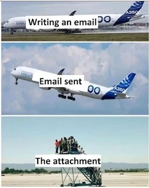 Mème du décollage d'un avion pour représenter l'envoi d'un e-mail