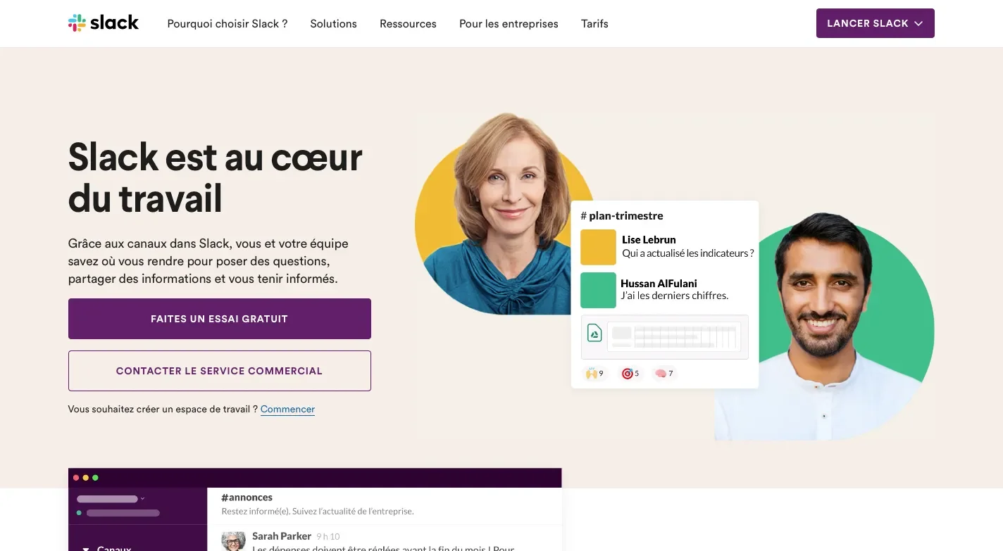 Page d'Accueil du site vitrine de Slack