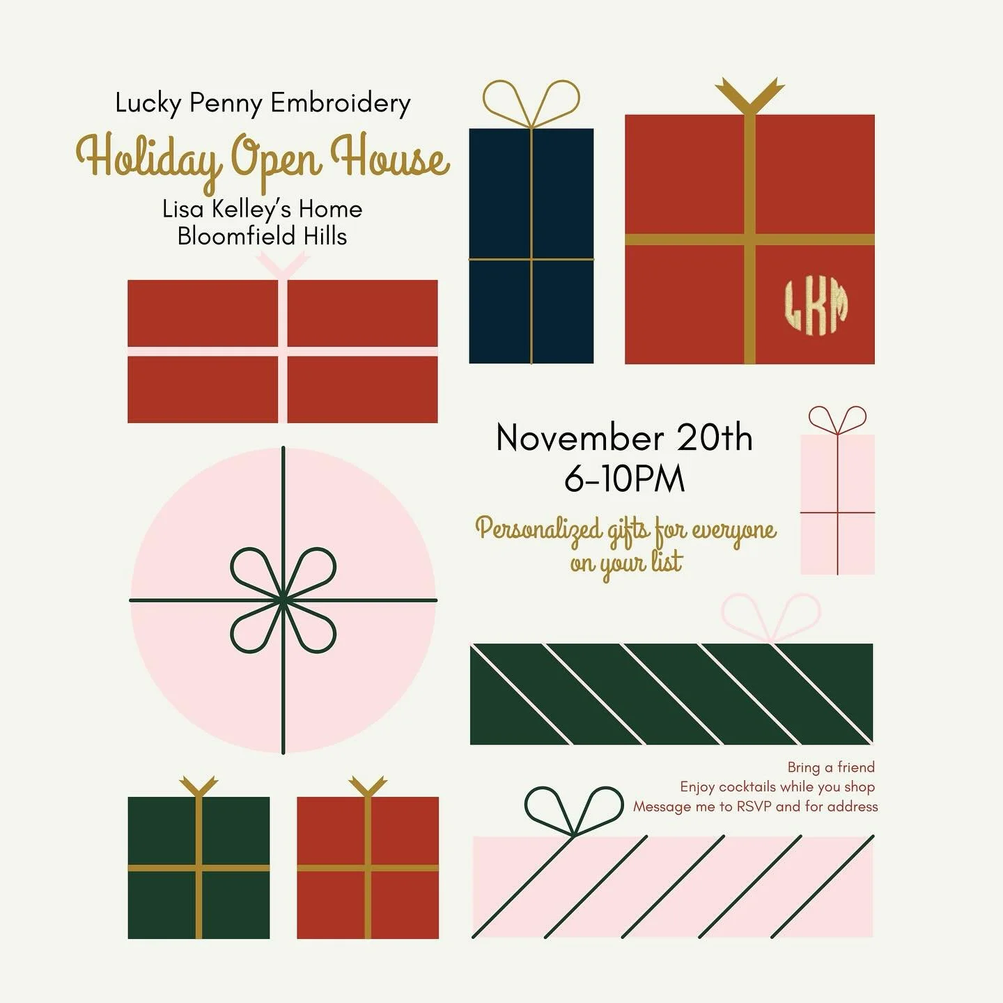Excited to announce the date of this year&rsquo;s Holiday Open House! Thursday November 20th 6-10pm. Bring a friend and customize personal gifts for everyone on your list! Lots of new items and designs for returning shoppers! Message me for address a