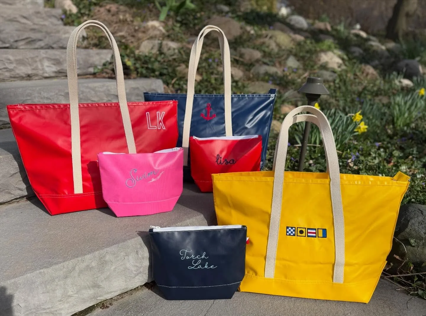 🚨 New Product! Personalized Shore bags - bring on summer! Made for sun, sand and shade with water resistant material. Your ultimate boating accessory. Shop now! www.luckypennyembroidery.com