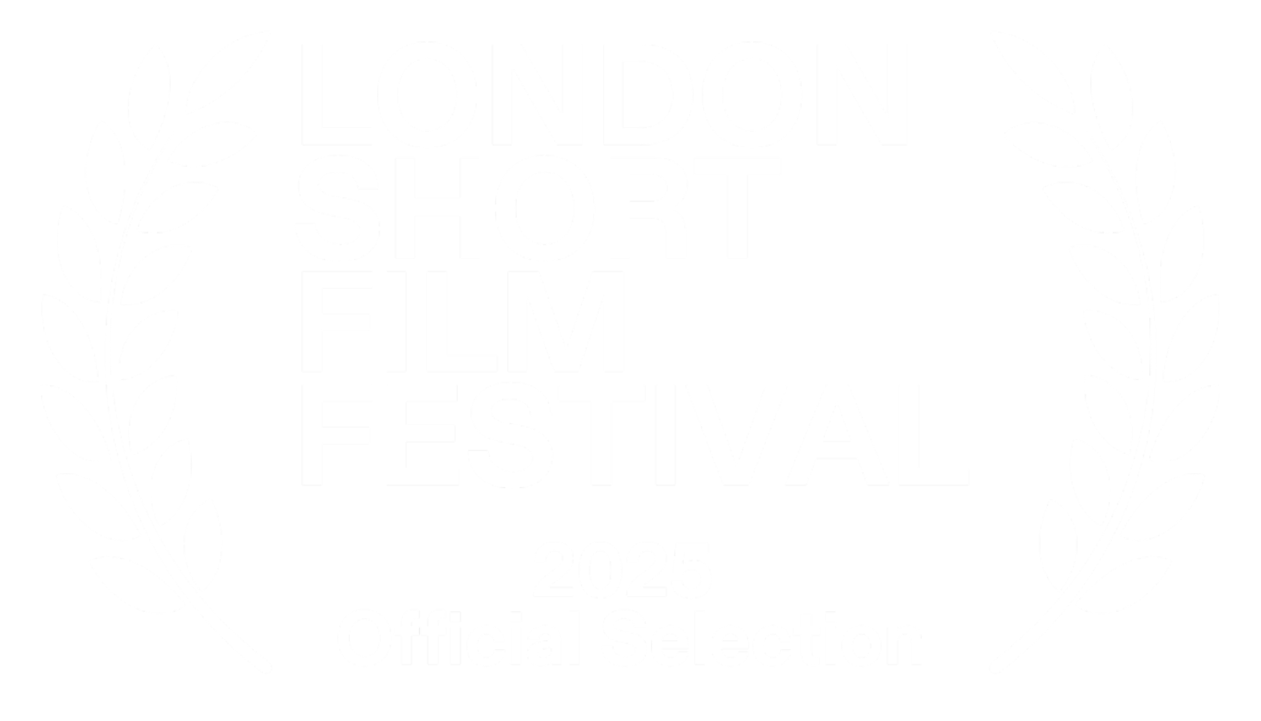 London Short Film Festival 2025 official selection logo with white text and laurels on a black background.