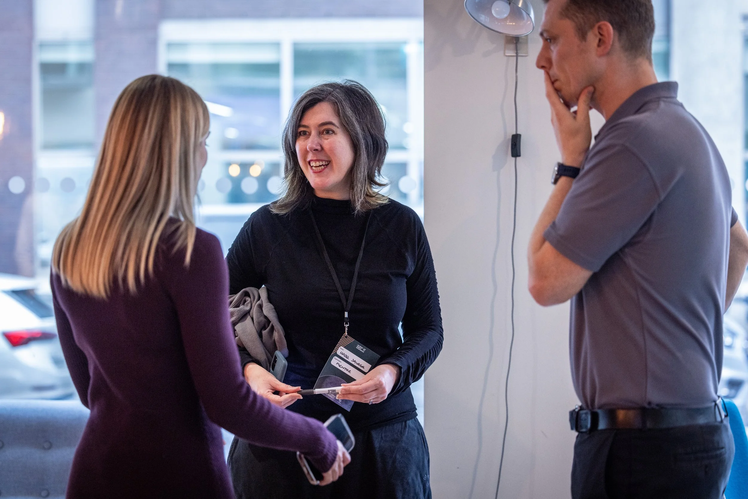 Hazel Savage, UK Space Agency Accelerator Constellation member, talking with Kristina Pereckaite