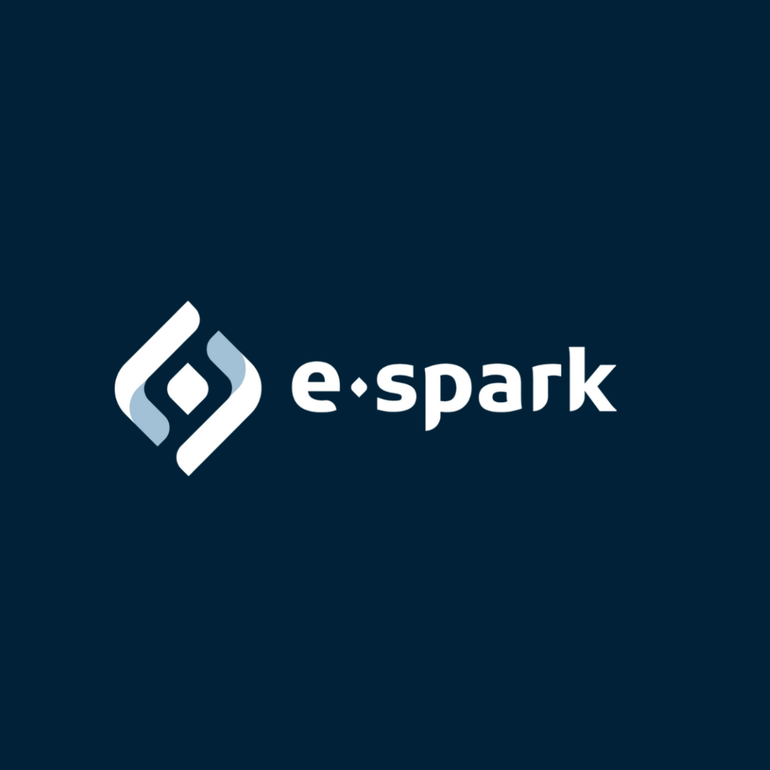The image shows a dark blue background with the white logo and text 'entrepreneurial-spark' centered in the middle.