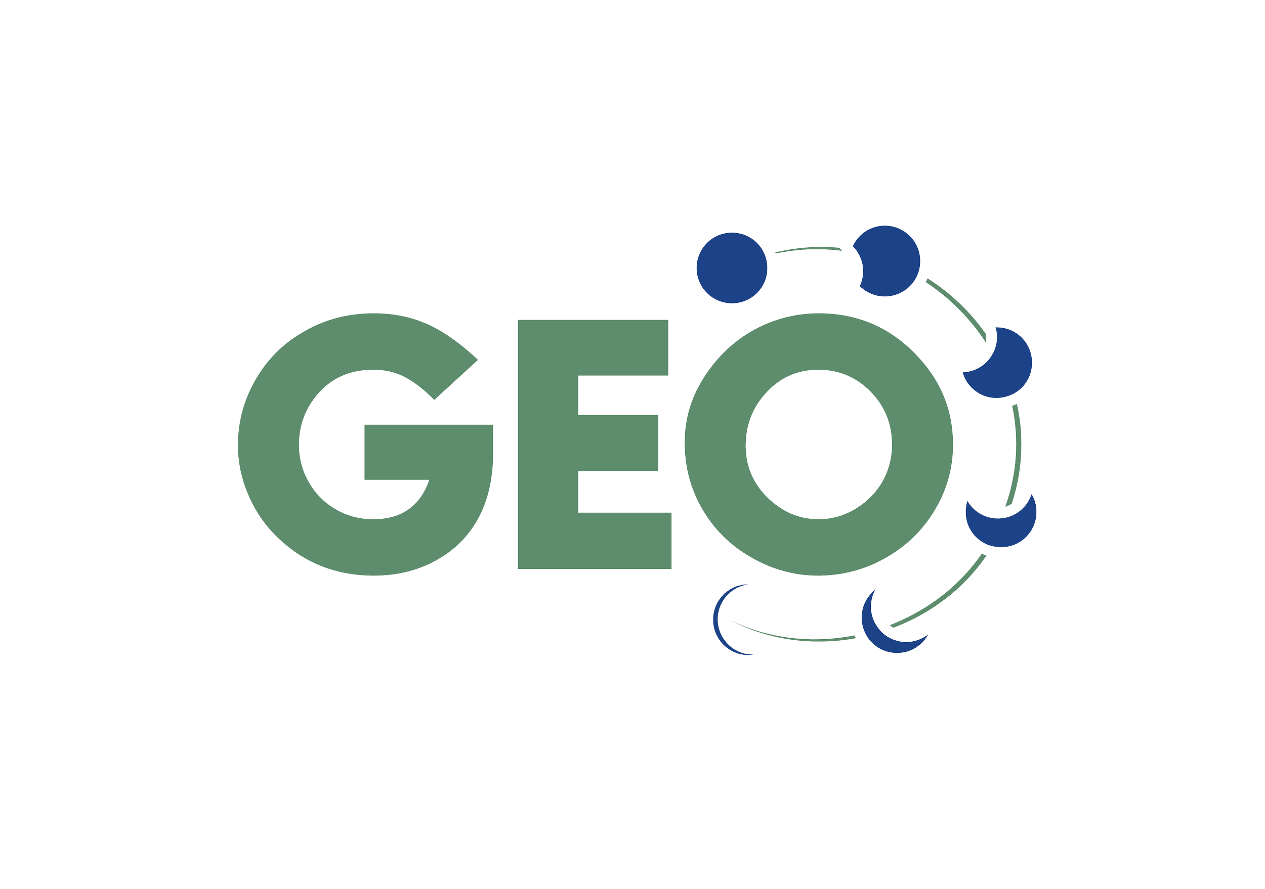 Green circle with white text reading 'GEO' in the center, outlined by dashed and solid white borders on a black background.