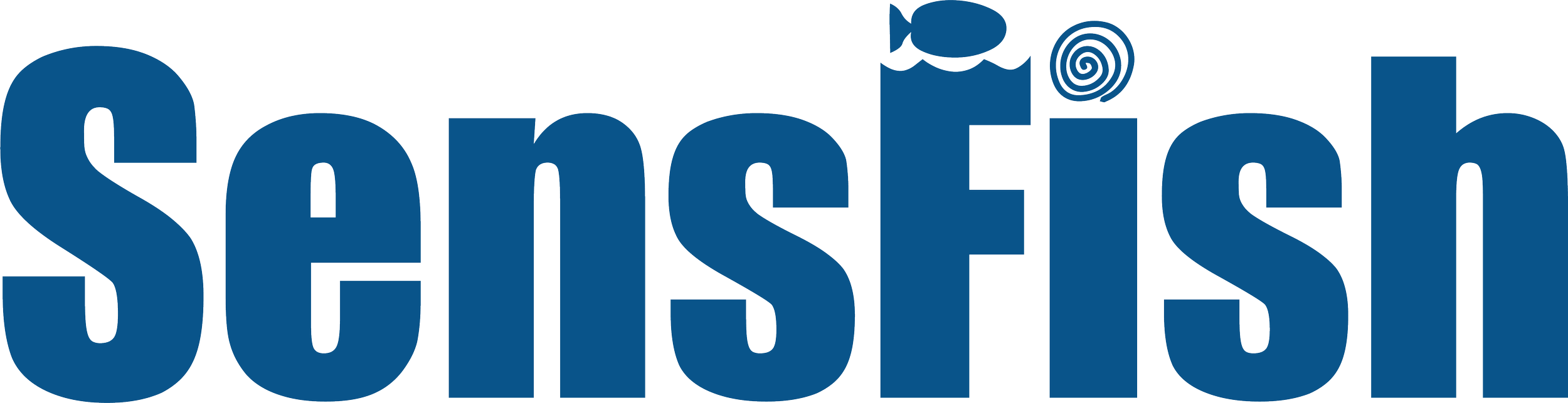 A large word 'Sensation' in bold blue letters with a small fish and a small snail on top of the letter 'n' in the word.