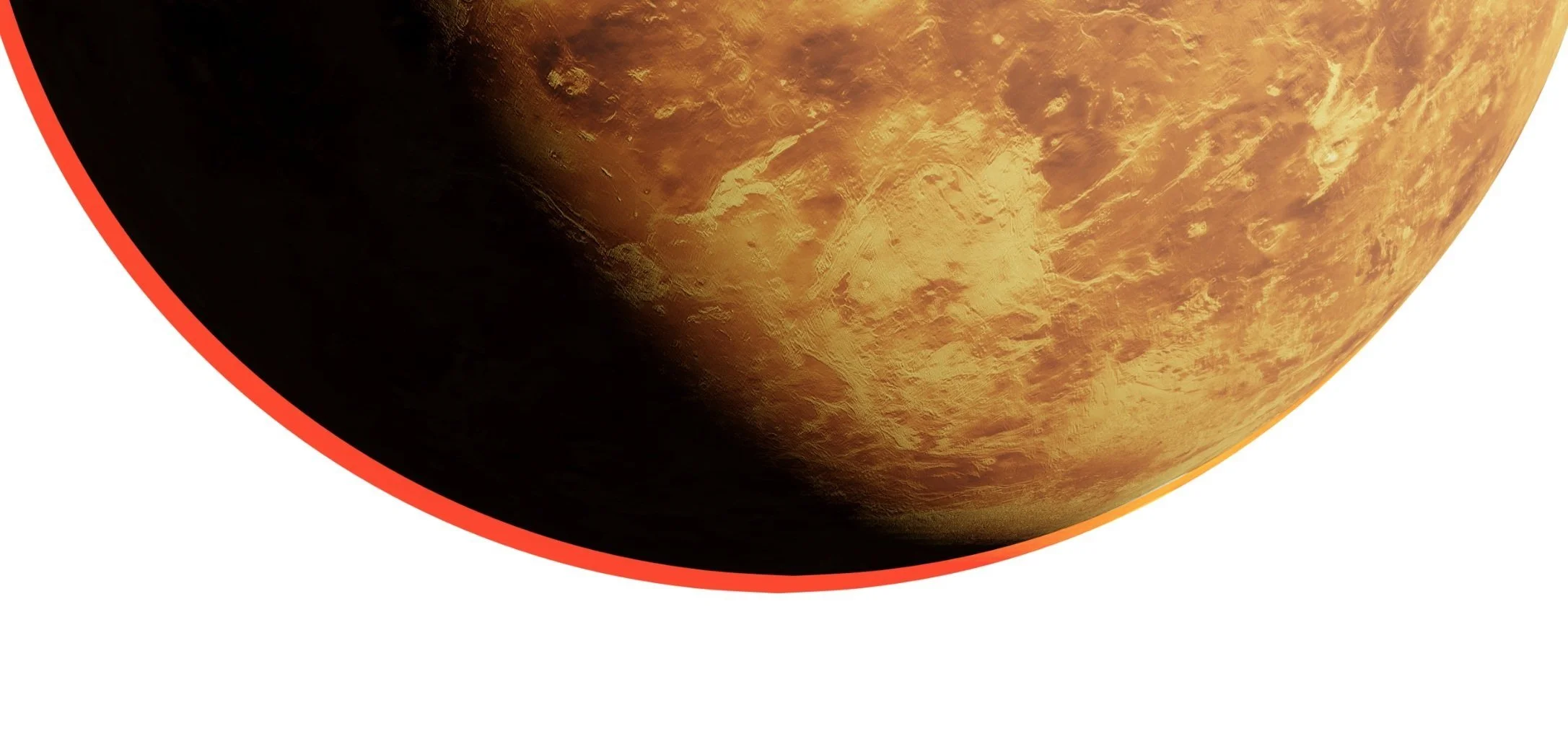Close-up of the planet Mars with its reddish surface, including craters and surface features, with a black shadowed area on the left.