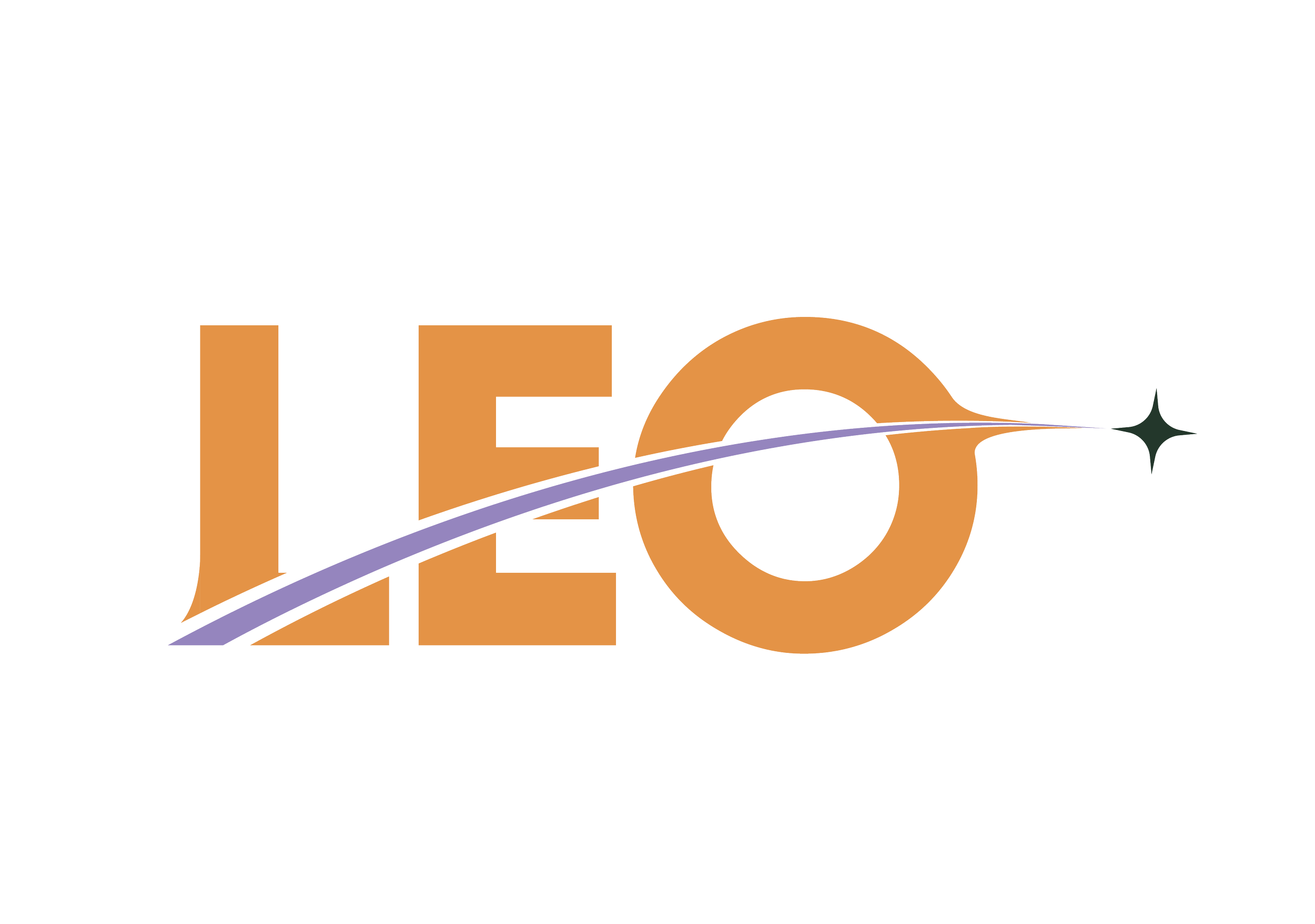 Leo letters with a crossing purple line that ends in a star on the right side.