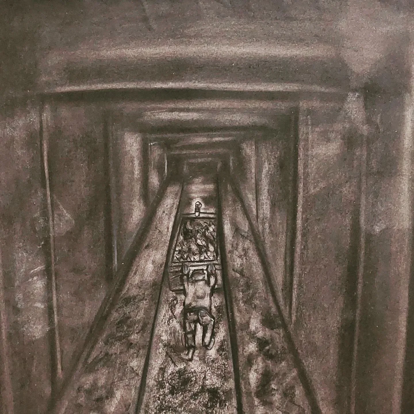 Child in mine charcoal drawing 2023